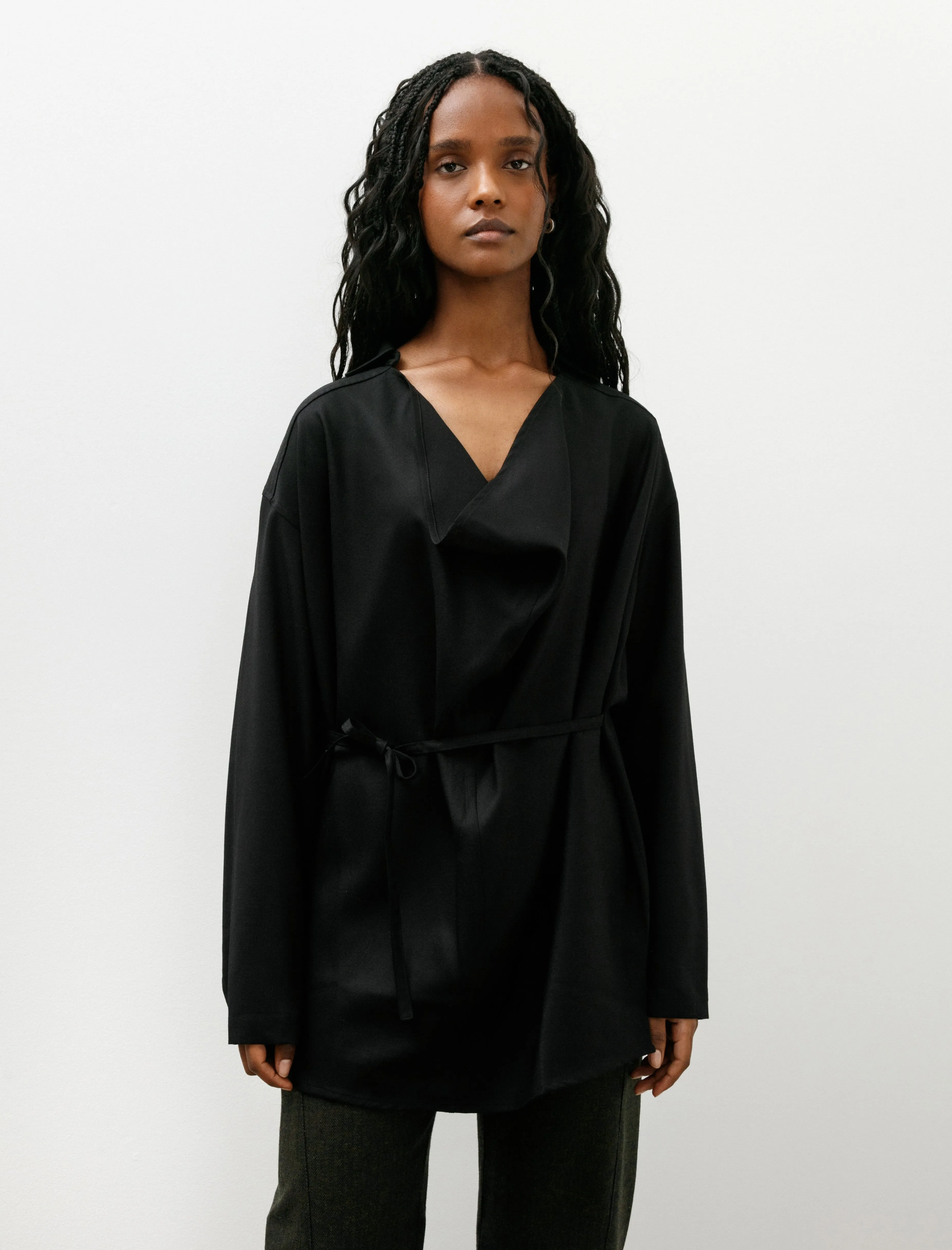 Drape Neck Shirt Wool Black sold by SHOP NEIGHBOR