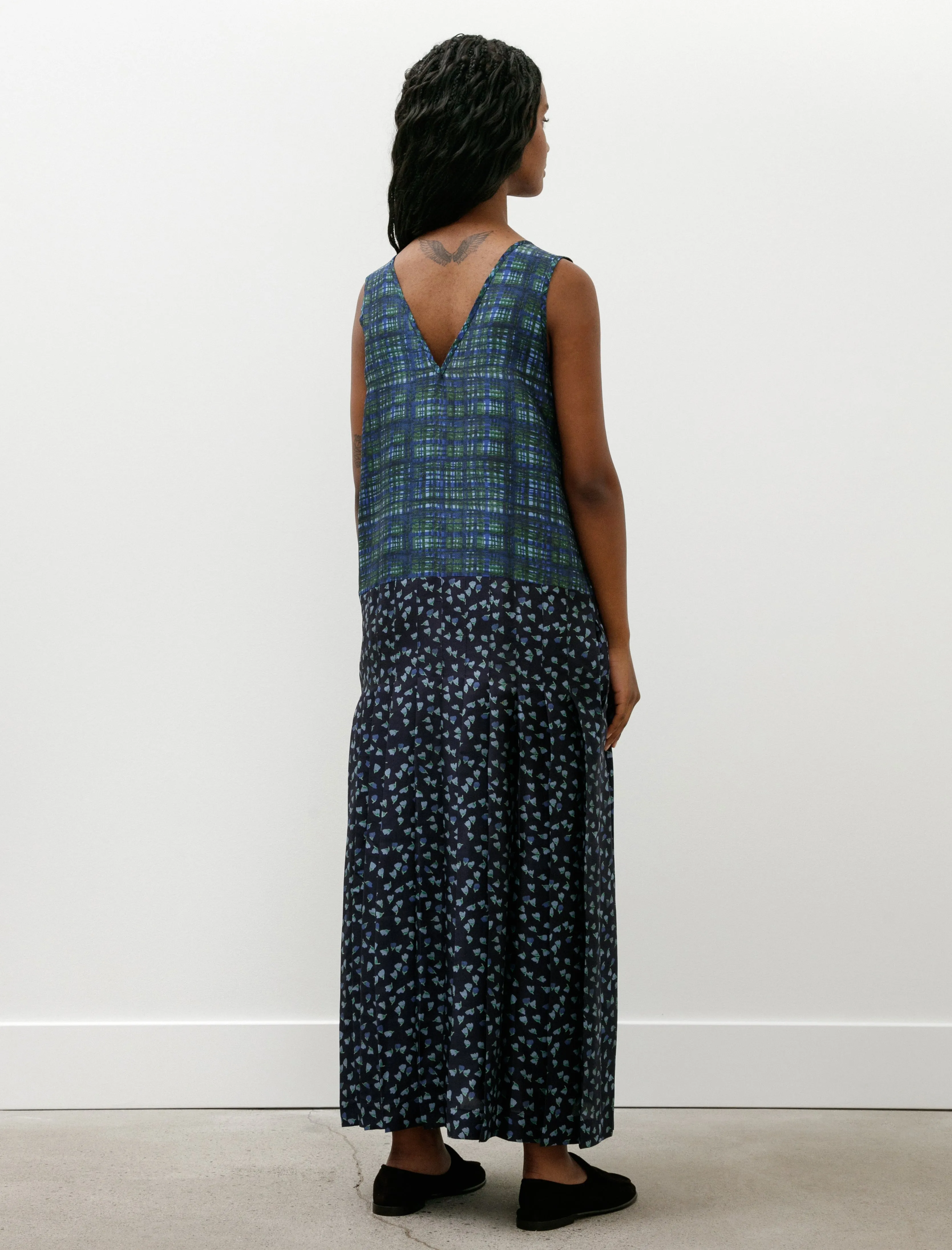 Printed Silk Dupion Isabella Dress Painterly Checks with Tulips sold by SHOP NEIGHBOR product image thumbnail 3