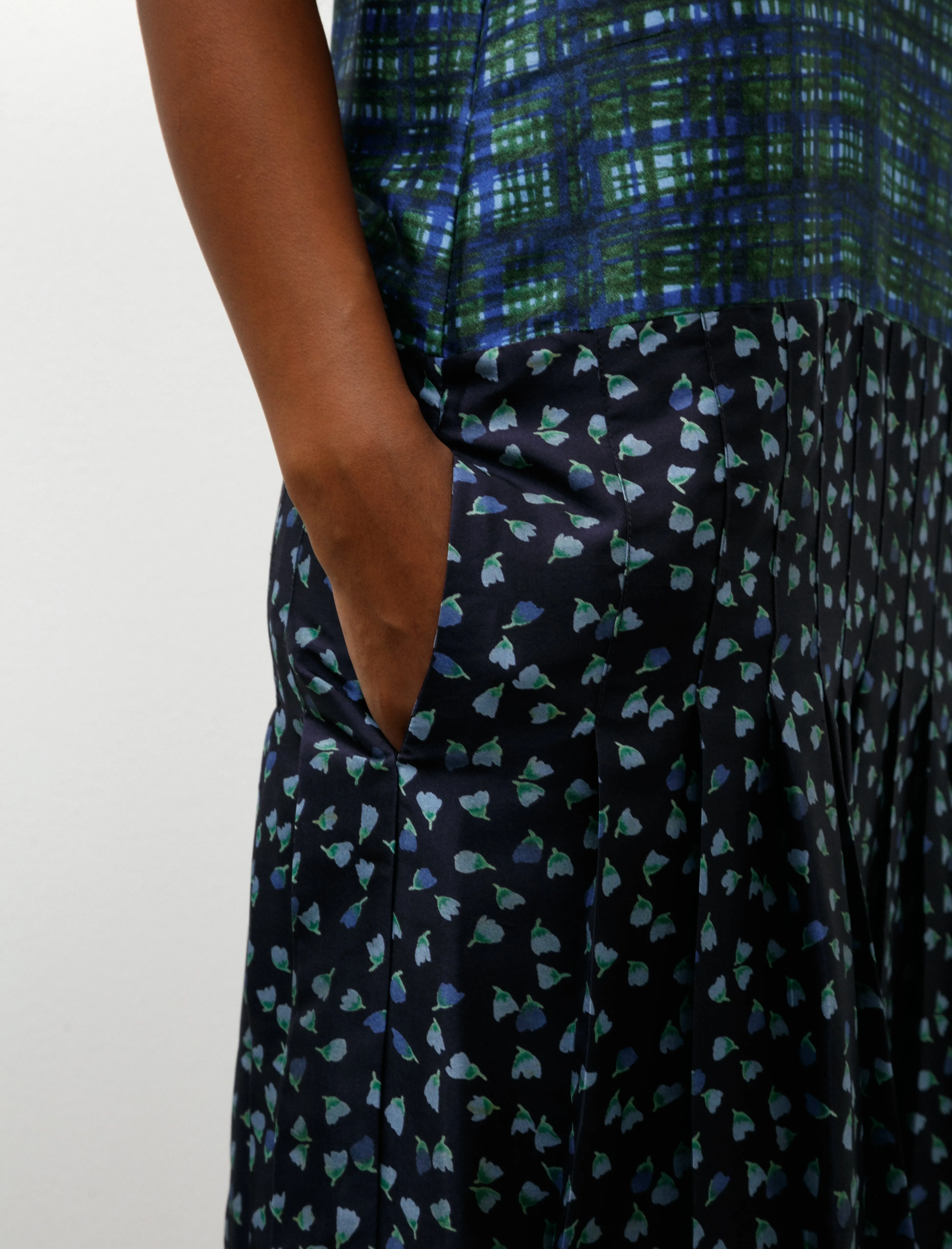 Printed Silk Dupion Isabella Dress Painterly Checks with Tulips sold by SHOP NEIGHBOR product image thumbnail 4