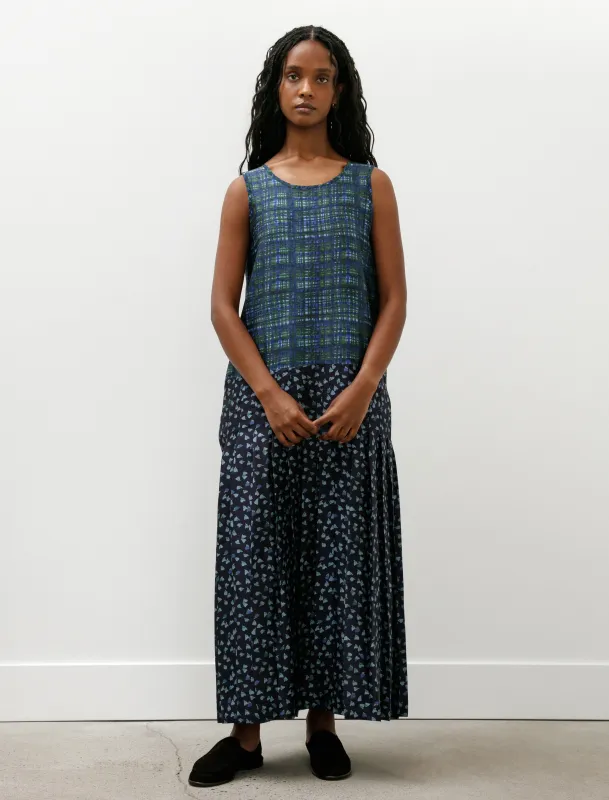 Printed Silk Dupion Isabella Dress Painterly Checks with Tulips made by SHOP NEIGHBOR