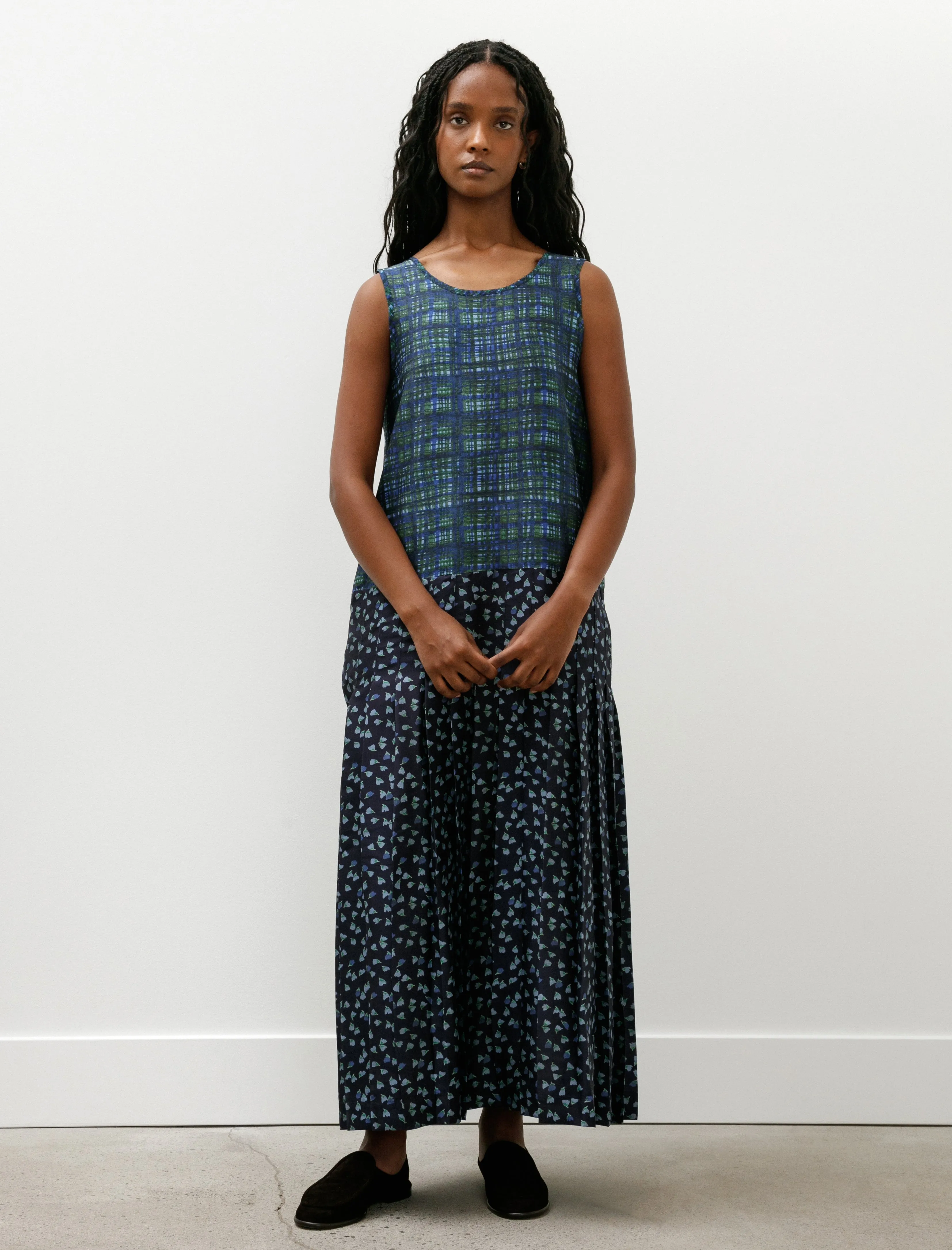 Printed Silk Dupion Isabella Dress Painterly Checks with Tulips sold by SHOP NEIGHBOR