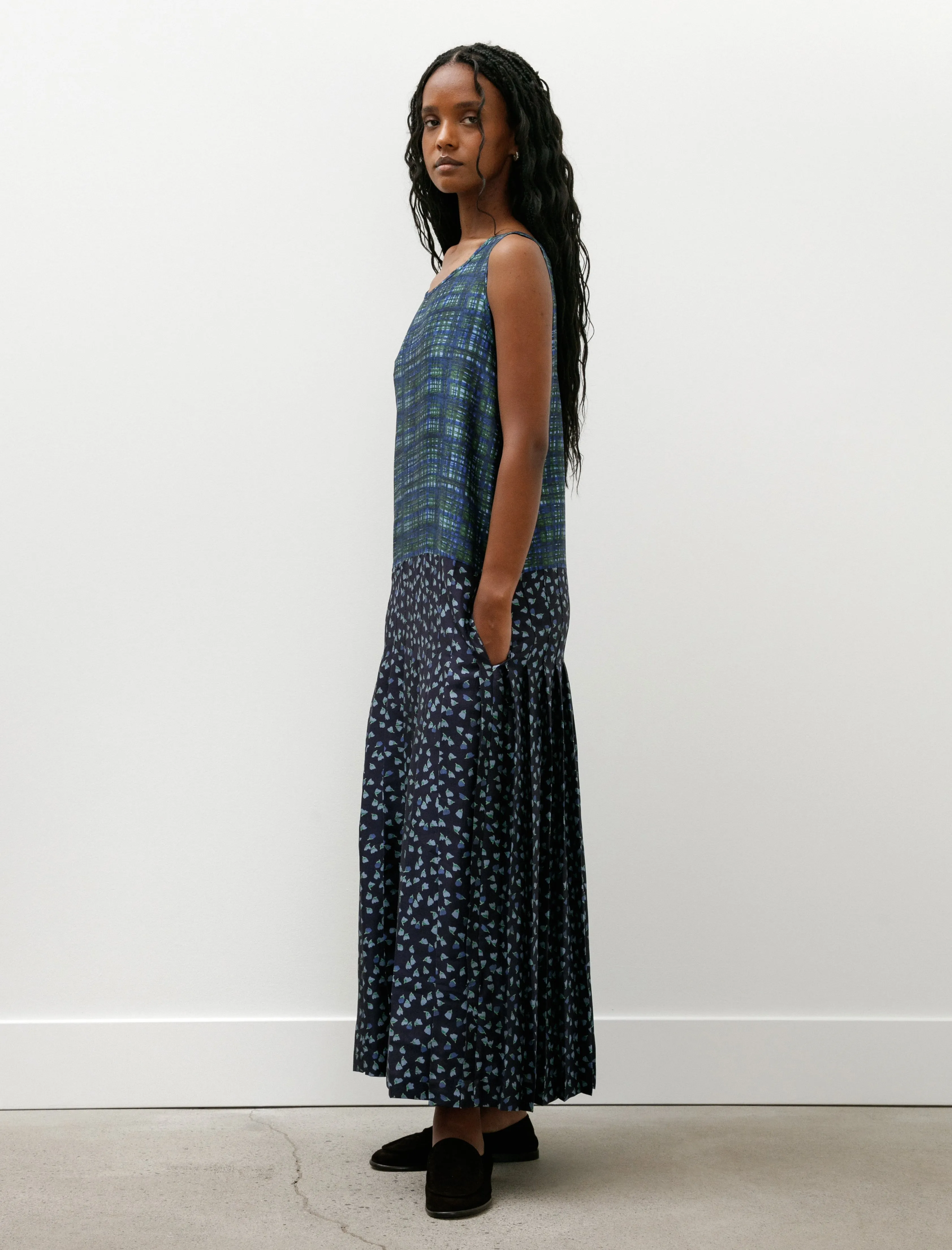 Printed Silk Dupion Isabella Dress Painterly Checks with Tulips sold by SHOP NEIGHBOR product image thumbnail 2