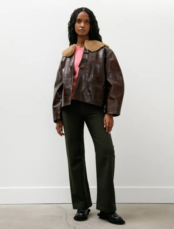 Leather Ellie Jacket with Curly Hair Collar Canada Brown made by SHOP NEIGHBOR