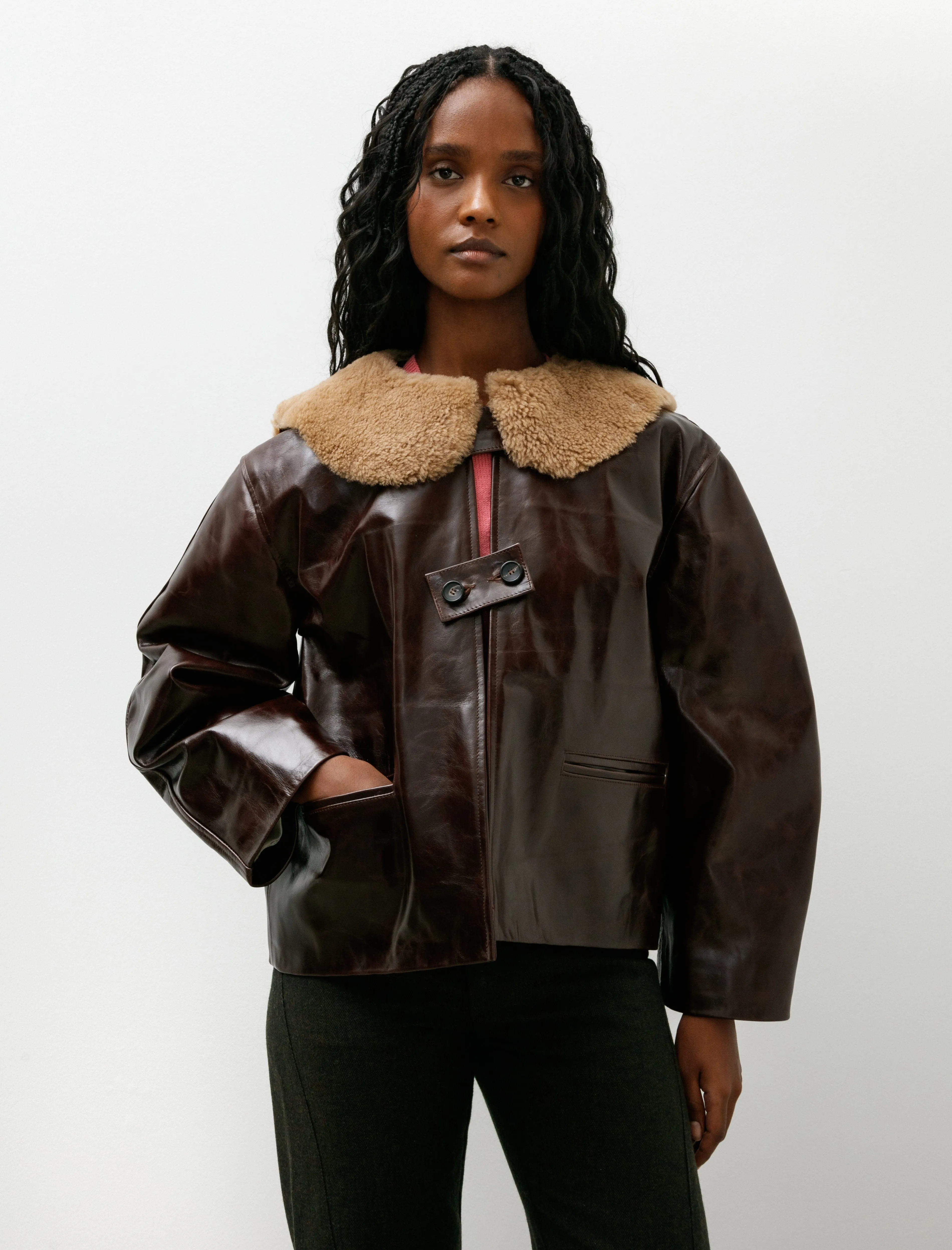 Leather Ellie Jacket with Curly Hair Collar Canada Brown sold by SHOP NEIGHBOR product image thumbnail 4