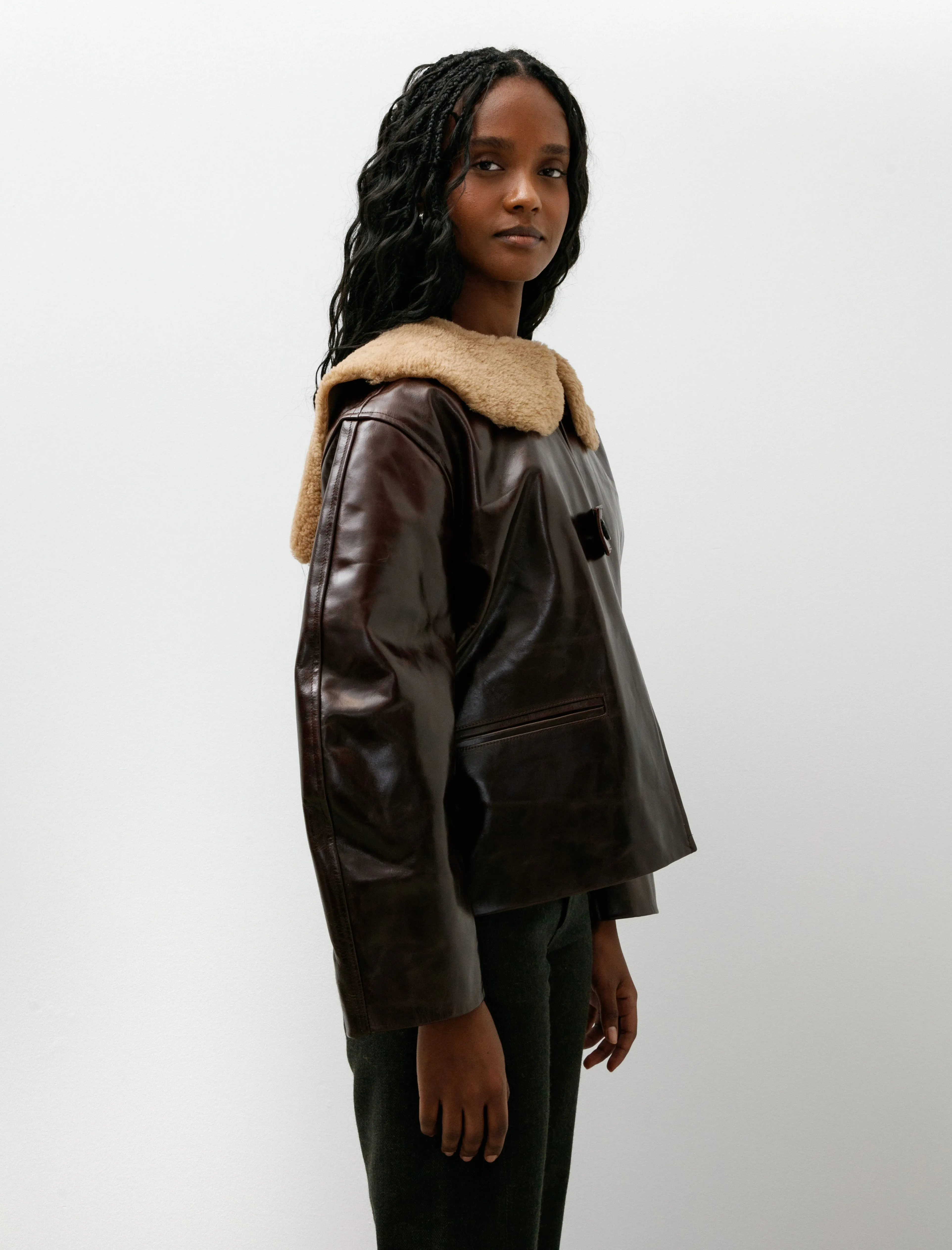 Leather Ellie Jacket with Curly Hair Collar Canada Brown sold by SHOP NEIGHBOR product image thumbnail 5