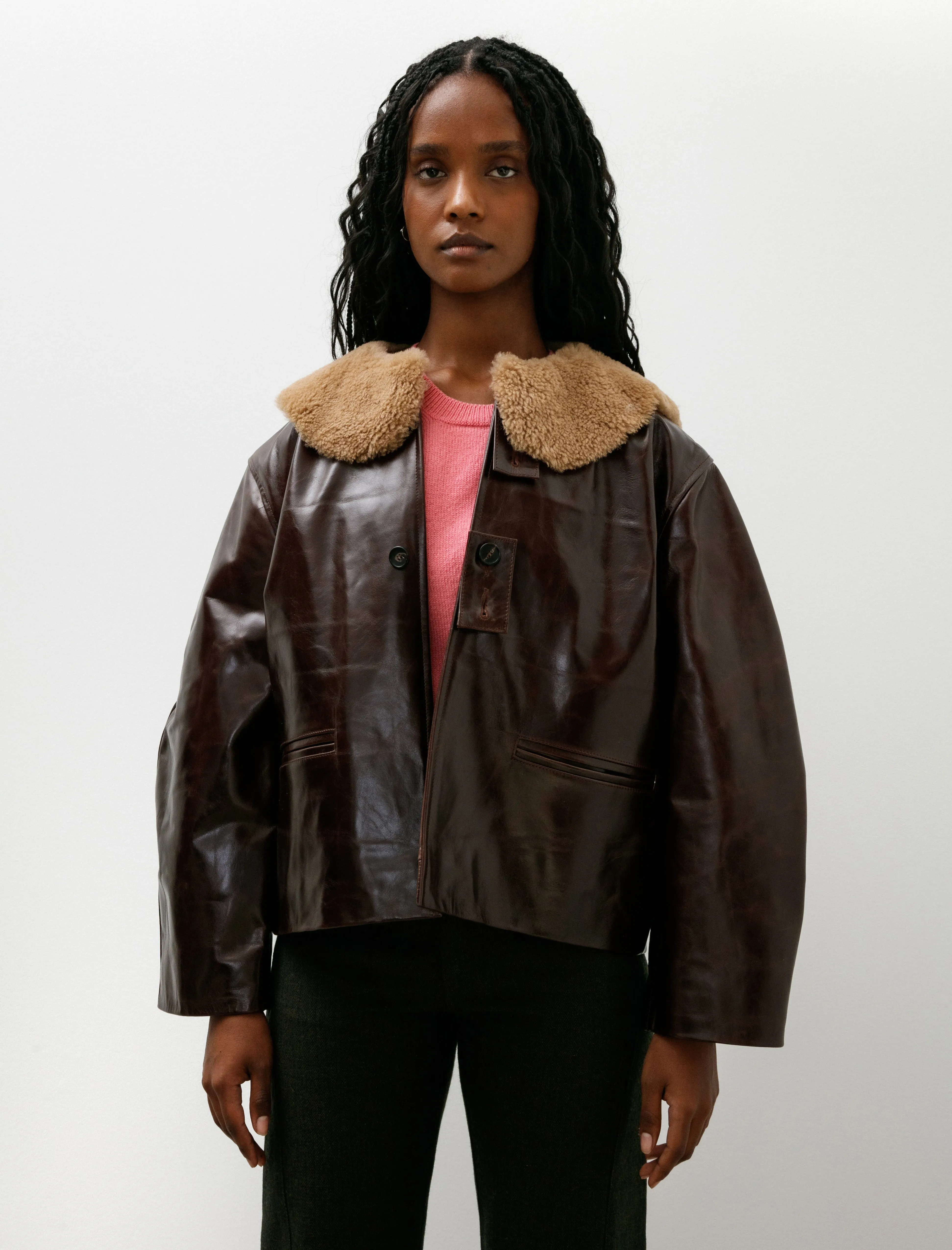 Leather Ellie Jacket with Curly Hair Collar Canada Brown sold by SHOP NEIGHBOR product image thumbnail 2