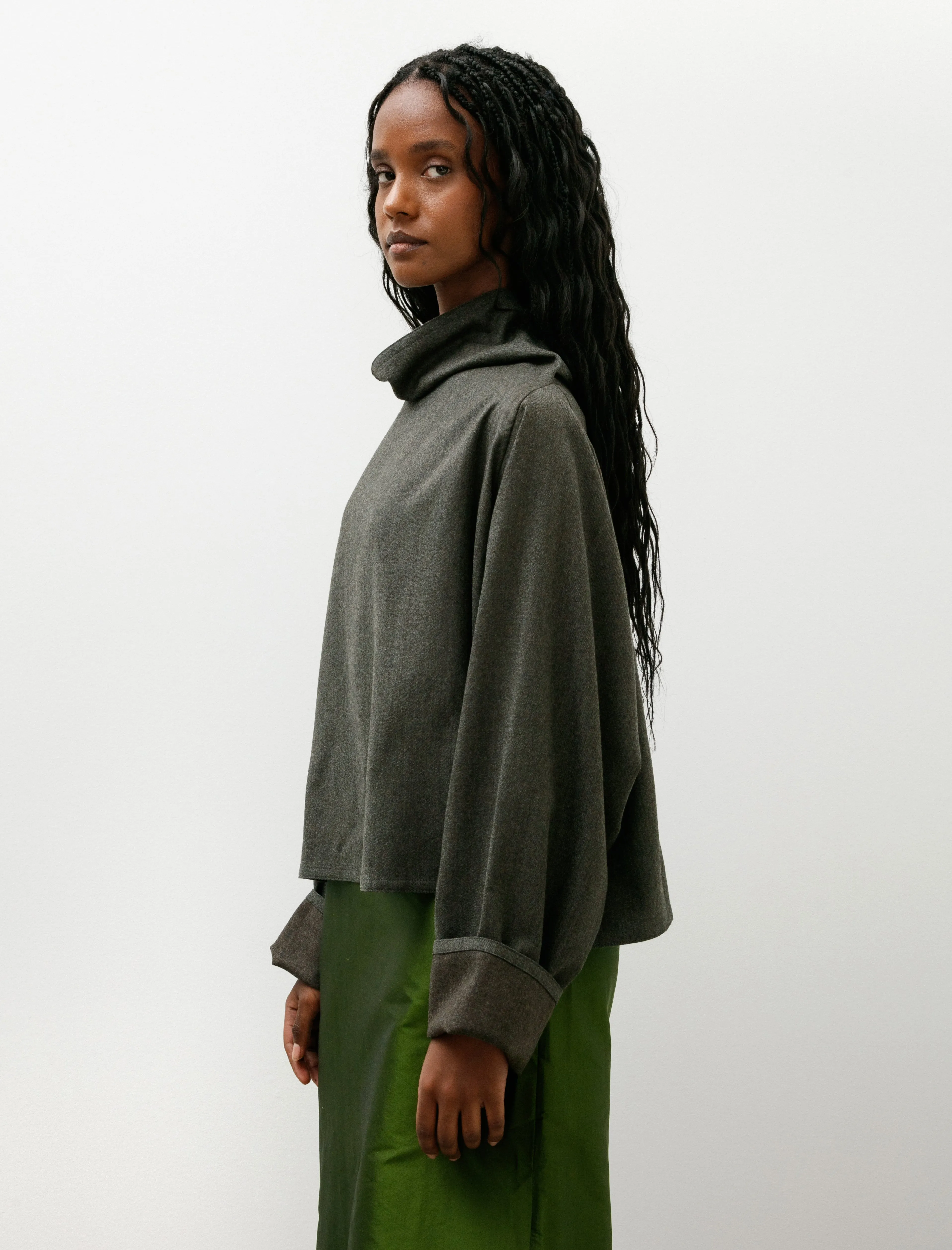 Batwing T-Neck Oversized Short Shirt Flannel Loden sold by SHOP NEIGHBOR product image thumbnail 3