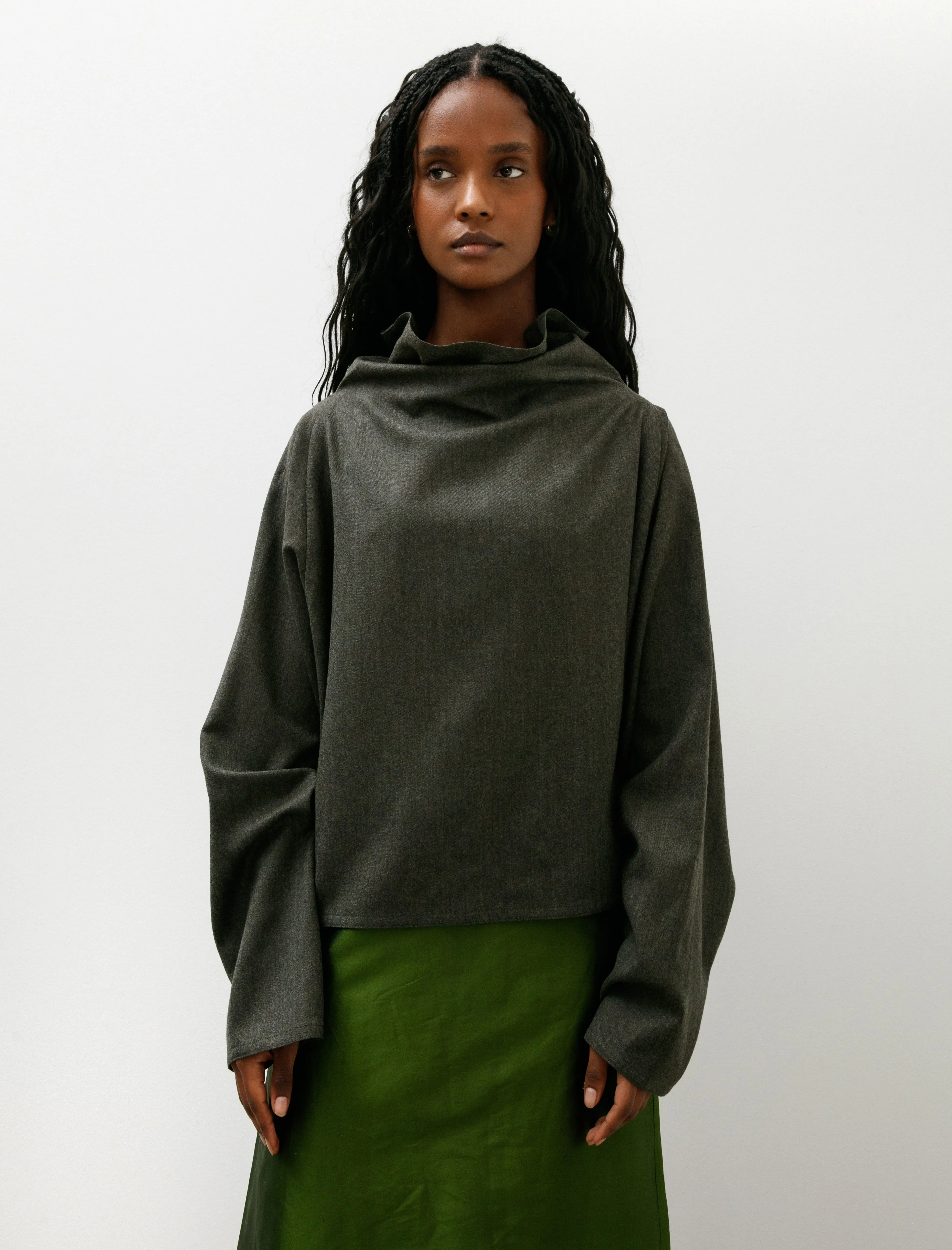 Batwing T-Neck Oversized Short Shirt Flannel Loden sold by SHOP NEIGHBOR