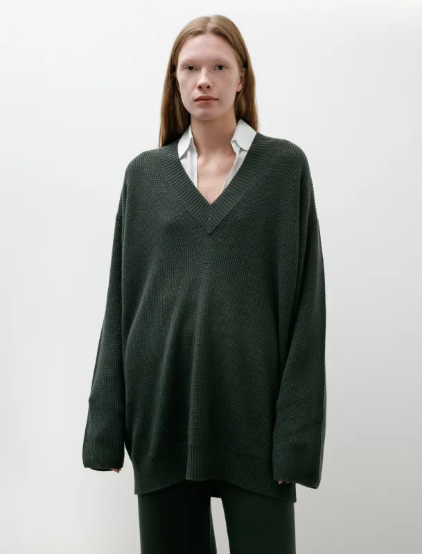 Mercerized Fine Wool Oversized V-Neck Knit Green sold by SHOP NEIGHBOR