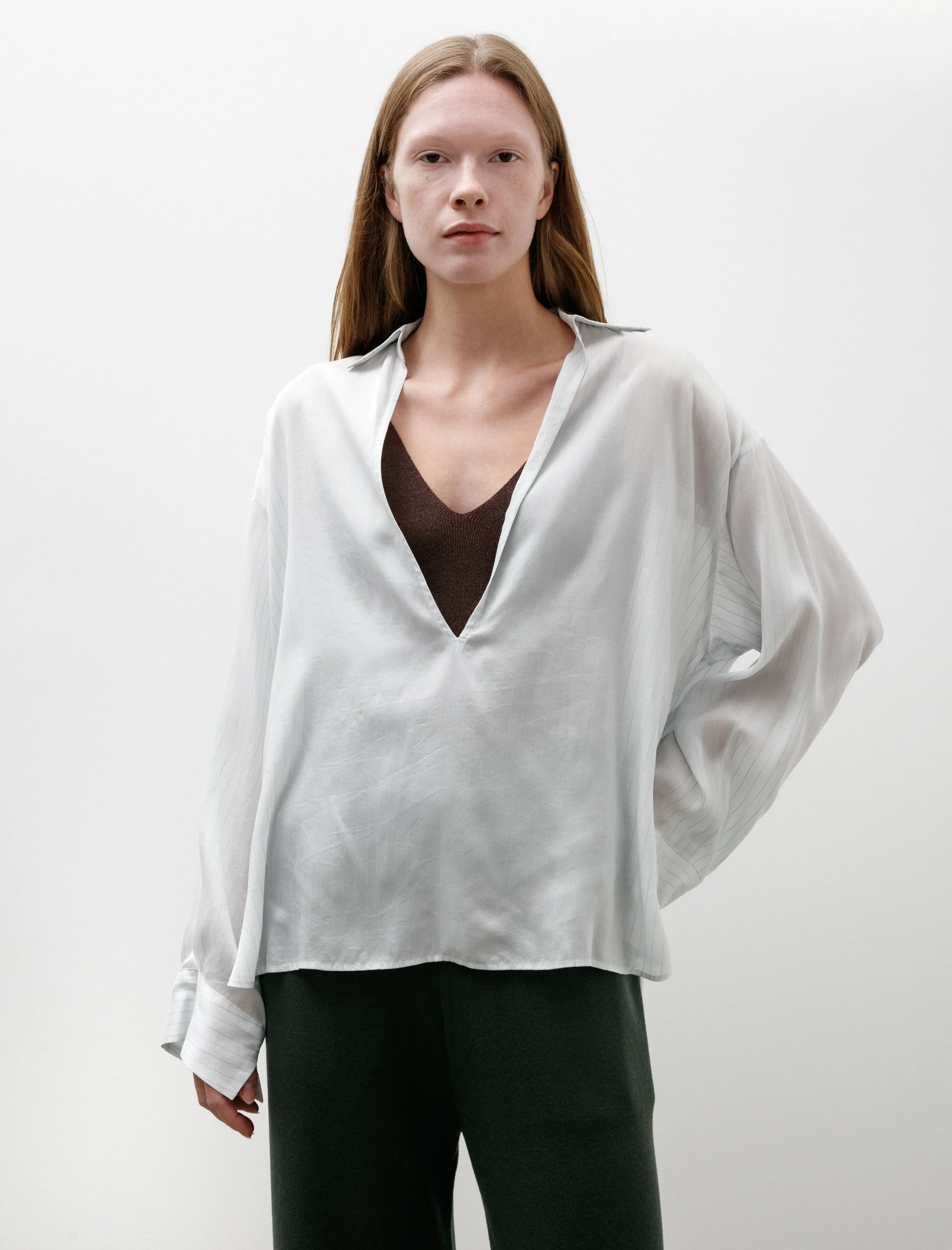 Cupro Stripe Skipper Blouse White sold by SHOP NEIGHBOR