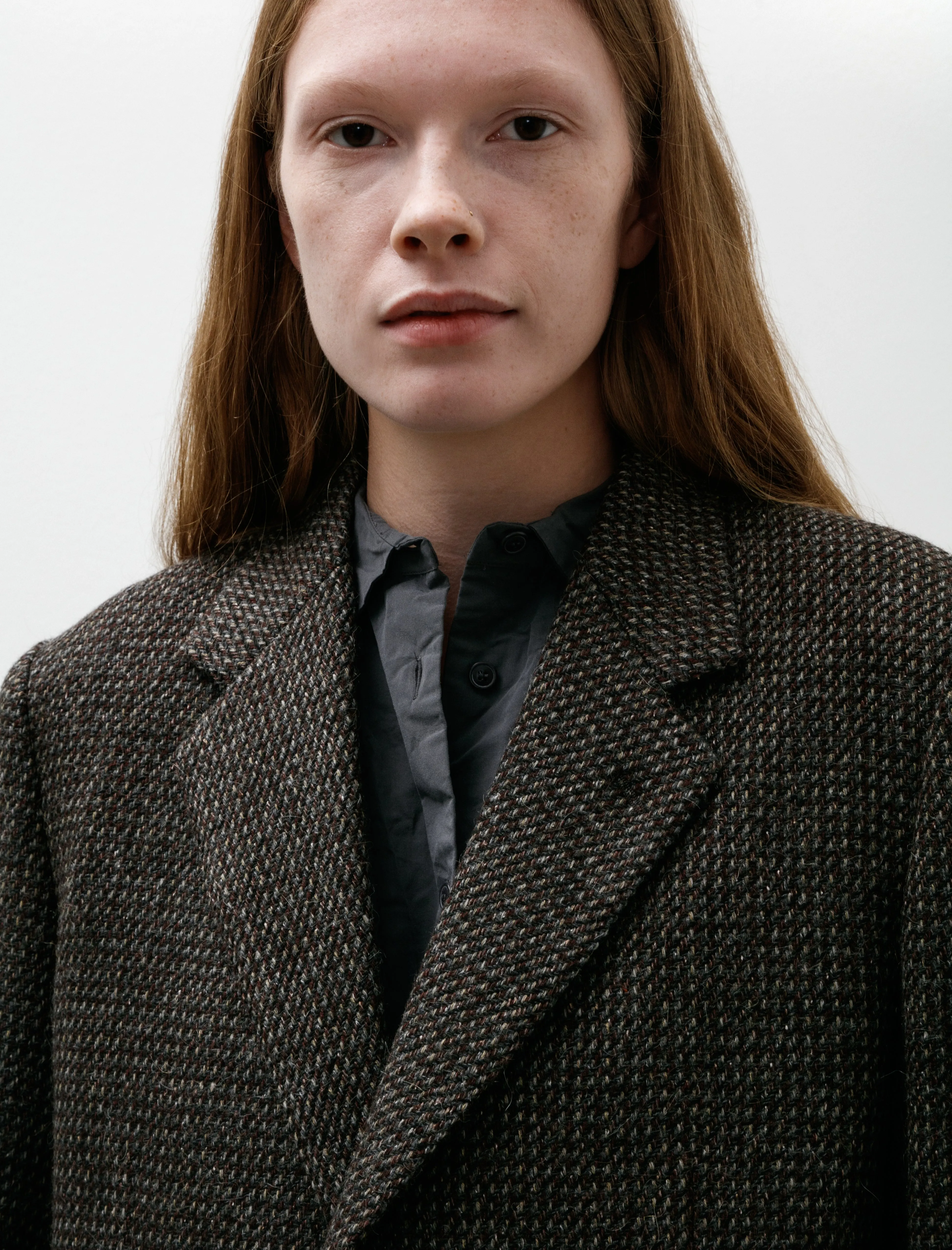 Alpaca Wool Silk Tweed Over Jacket Grey Brown Hairline sold by SHOP NEIGHBOR product image thumbnail 4