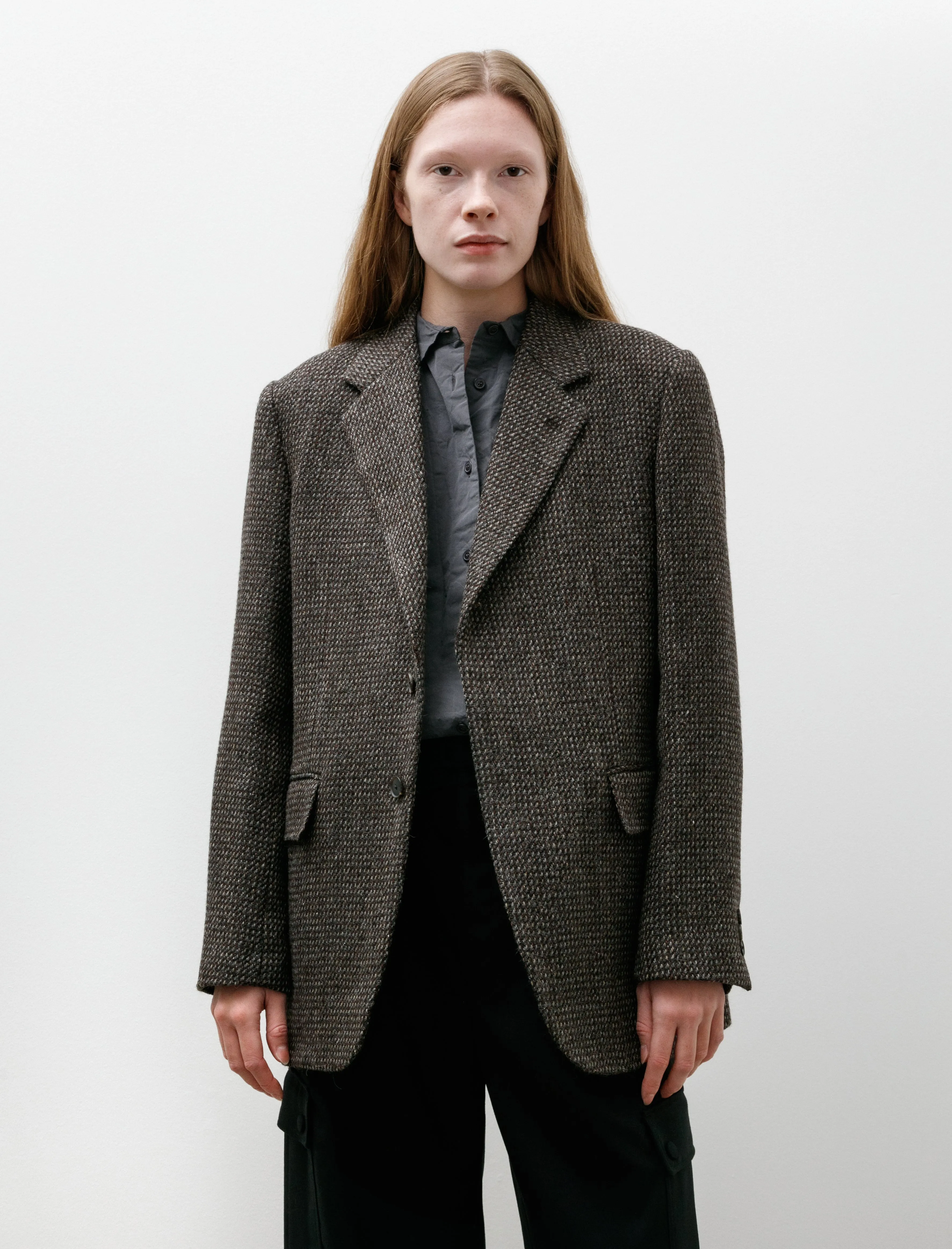 Alpaca Wool Silk Tweed Over Jacket Grey Brown Hairline sold by SHOP NEIGHBOR product image thumbnail 2