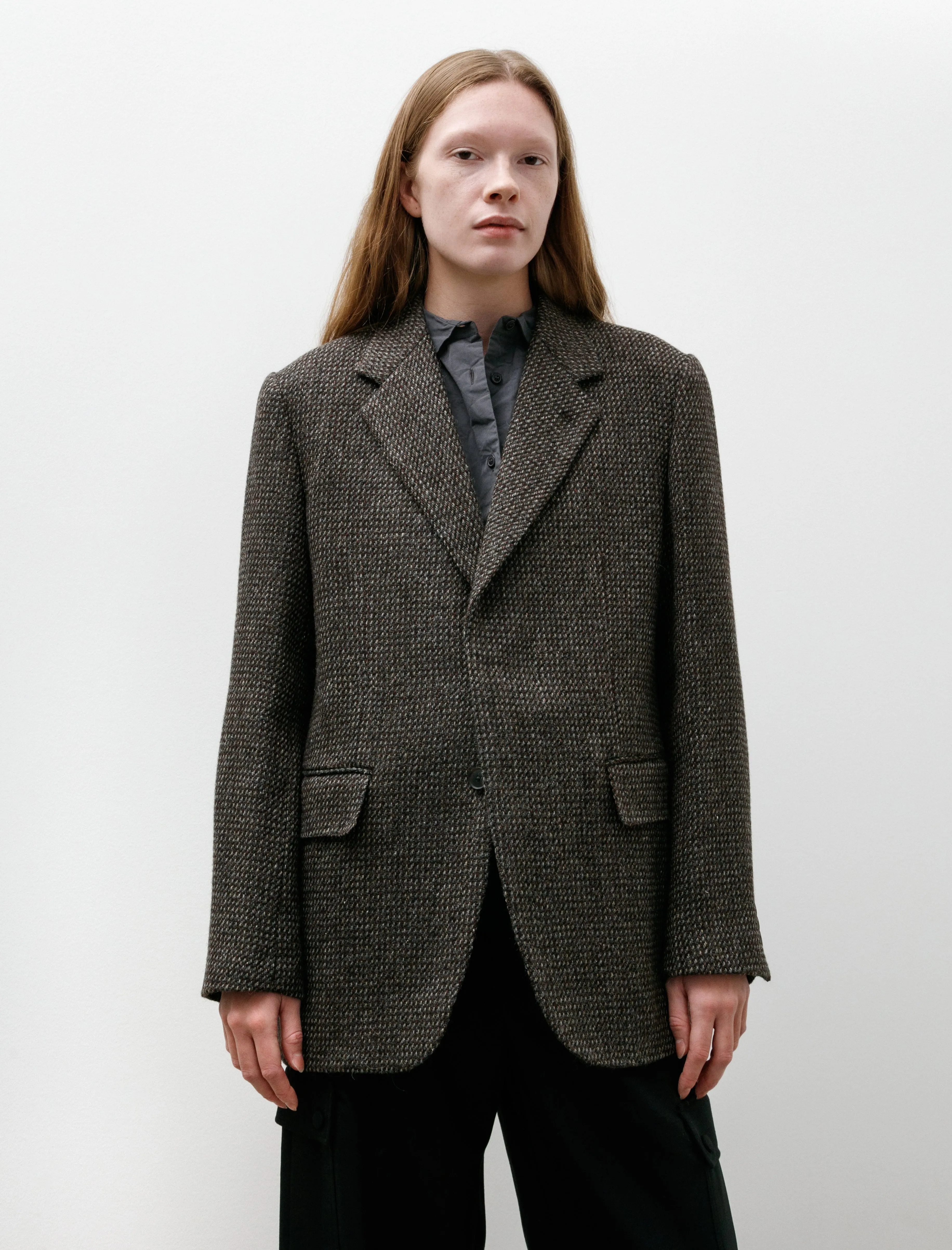 Alpaca Wool Silk Tweed Over Jacket Grey Brown Hairline sold by SHOP NEIGHBOR product image thumbnail 3