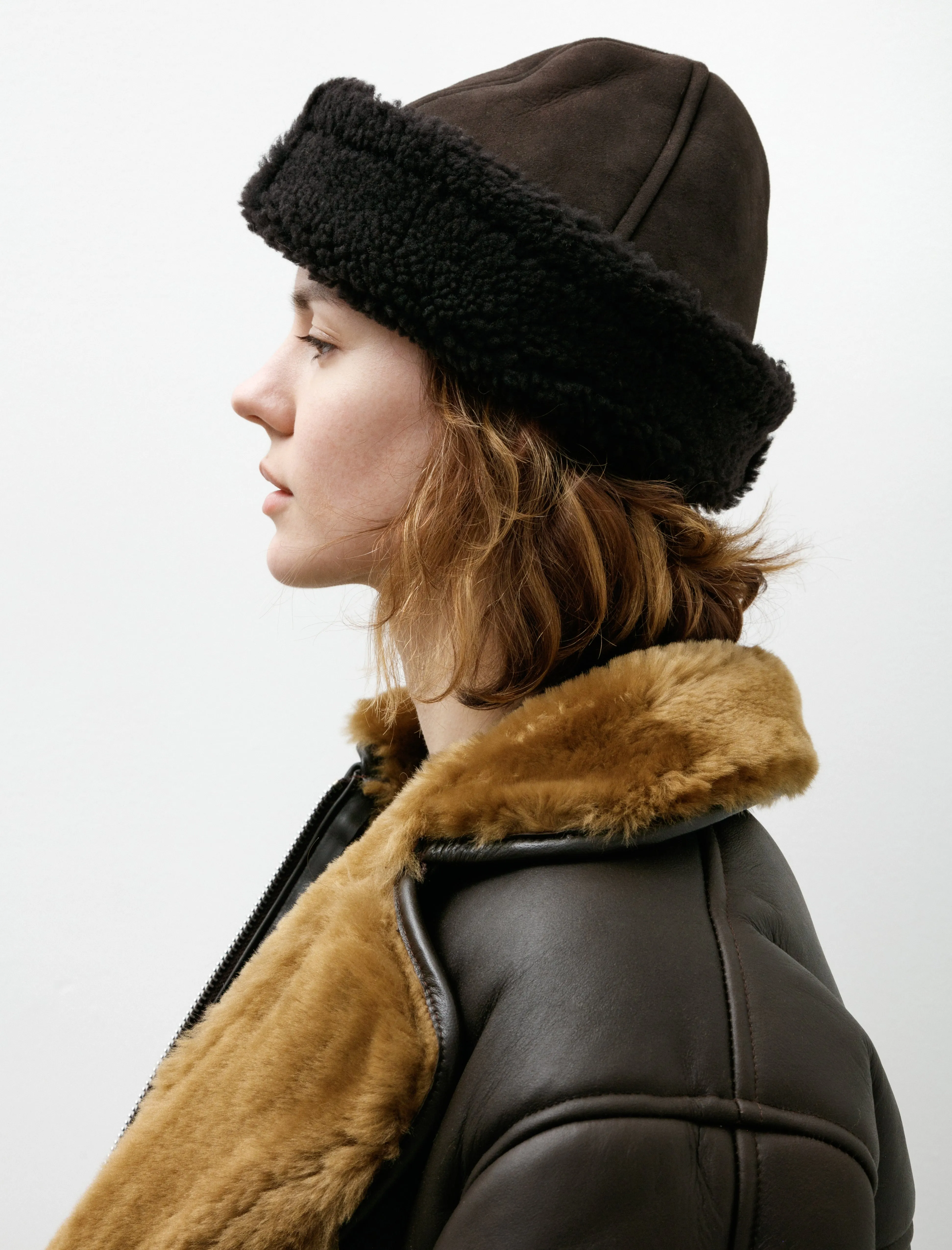 Suede Back Curly Sheepskin Cap Chocolate sold by SHOP NEIGHBOR product image thumbnail 2