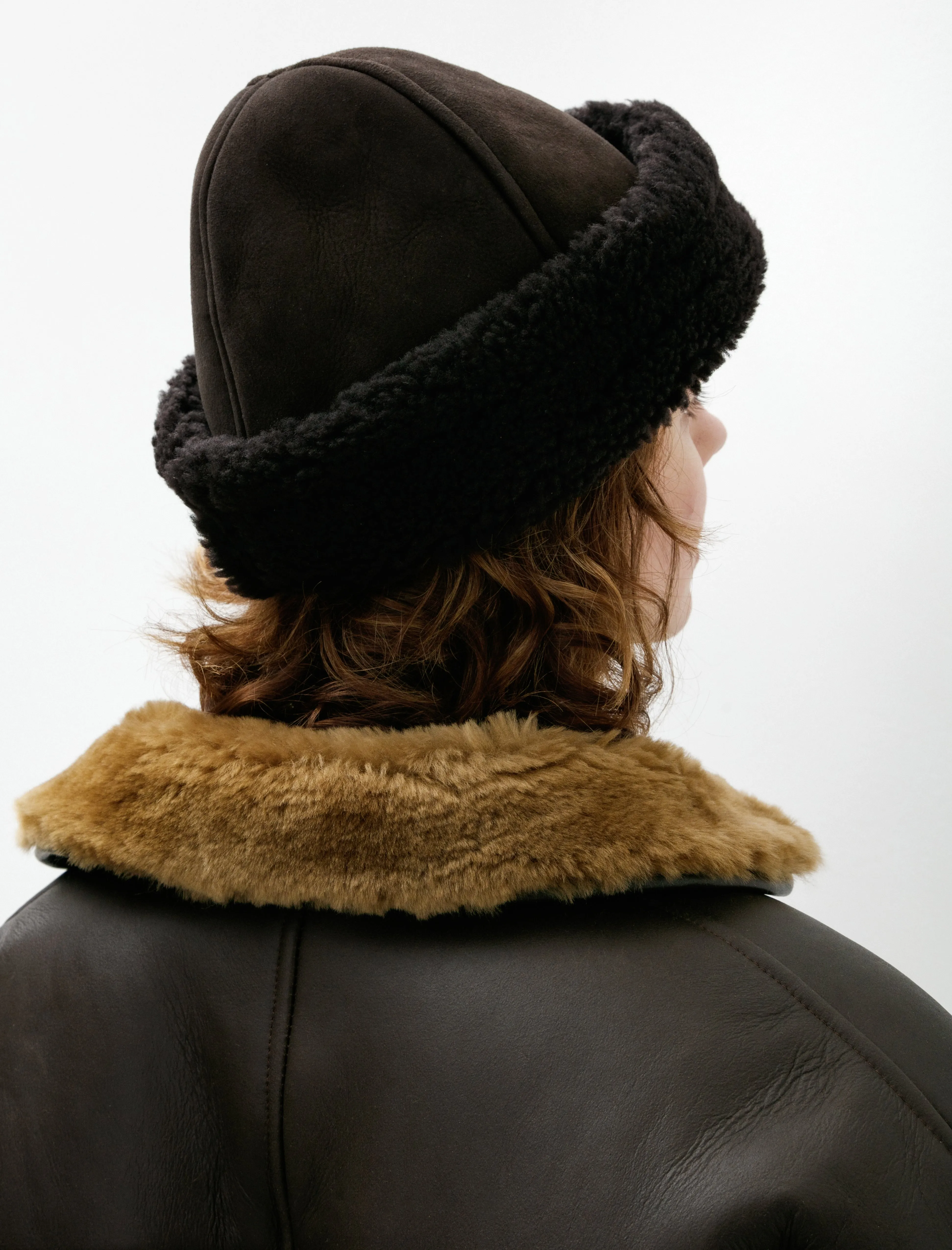 Suede Back Curly Sheepskin Cap Chocolate sold by SHOP NEIGHBOR product image thumbnail 3