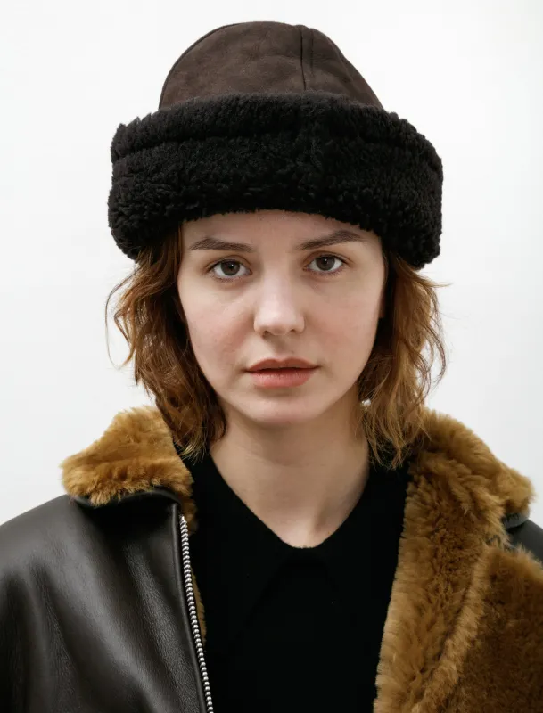 Suede Back Curly Sheepskin Cap Chocolate sold by SHOP NEIGHBOR