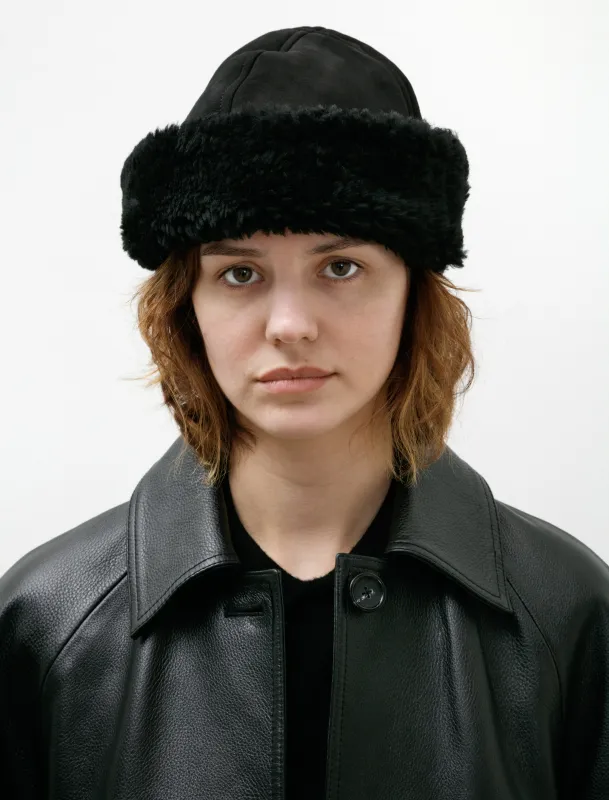 Suede Back Curly Sheepskin Cap Black sold by SHOP NEIGHBOR