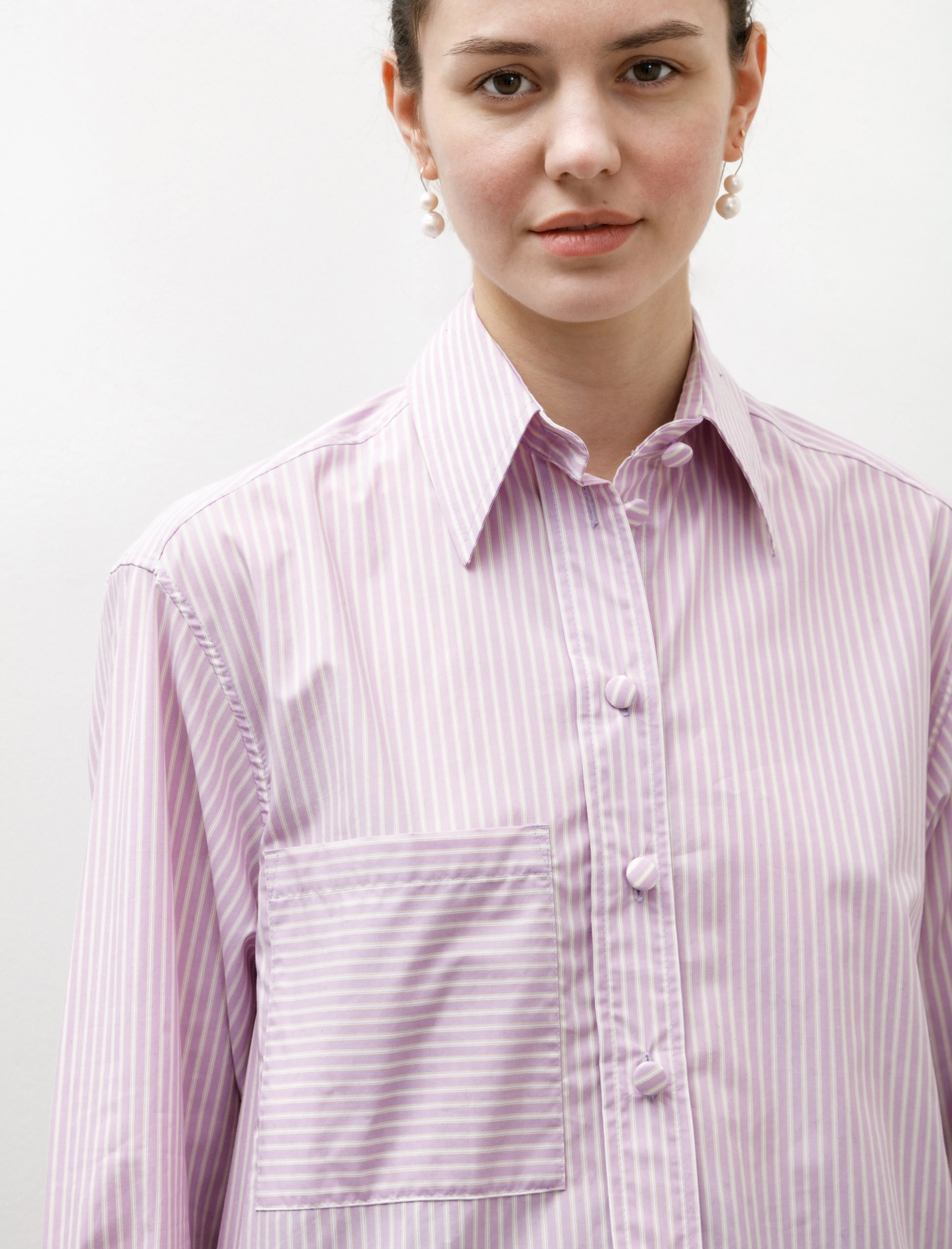 Japanese Cotton Stripe June Shirt Lilac Stripe sold by SHOP NEIGHBOR product image thumbnail 2
