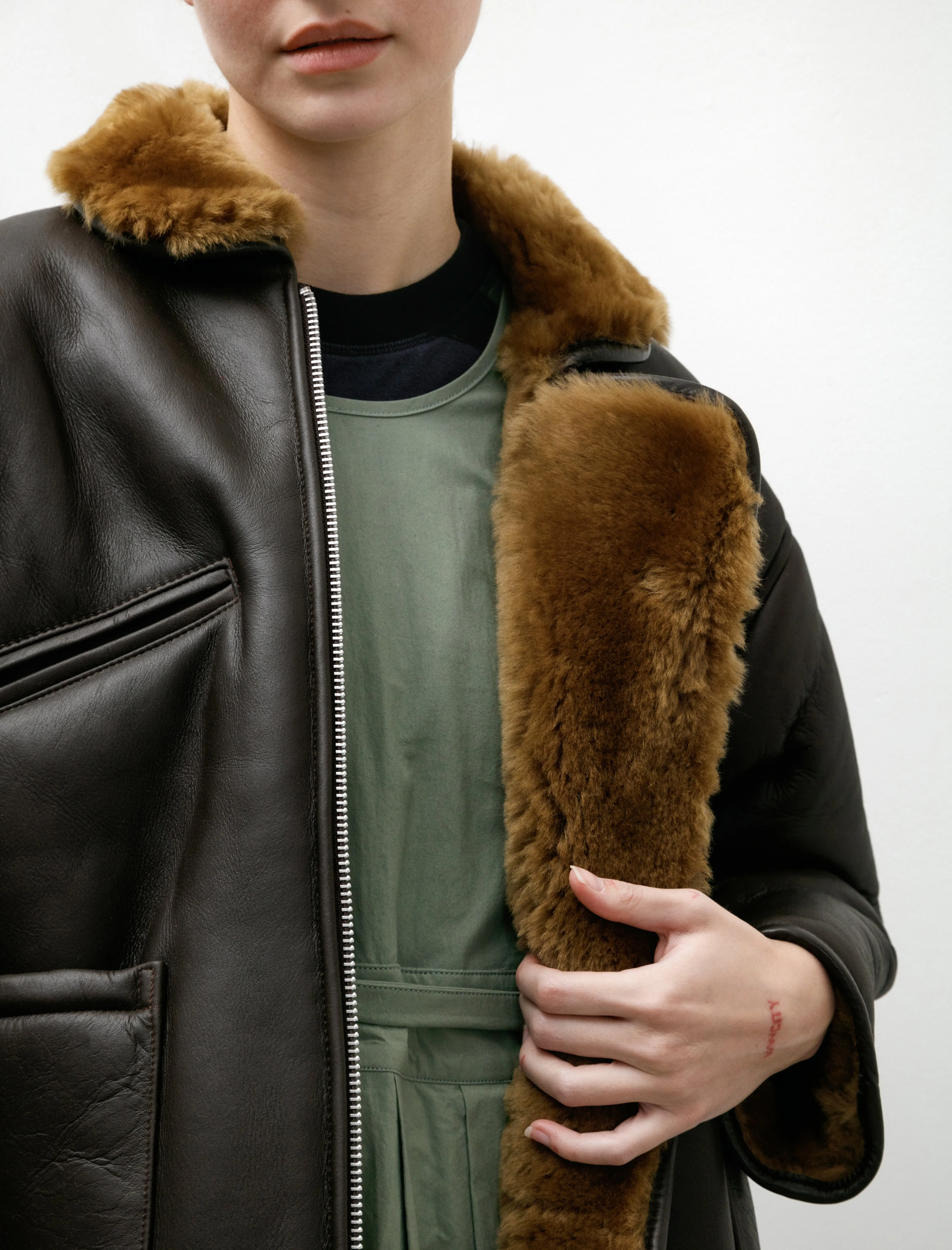 Leather Back Straight Hair Flying Jacket Ginger/Brown sold by SHOP NEIGHBOR product image thumbnail 3