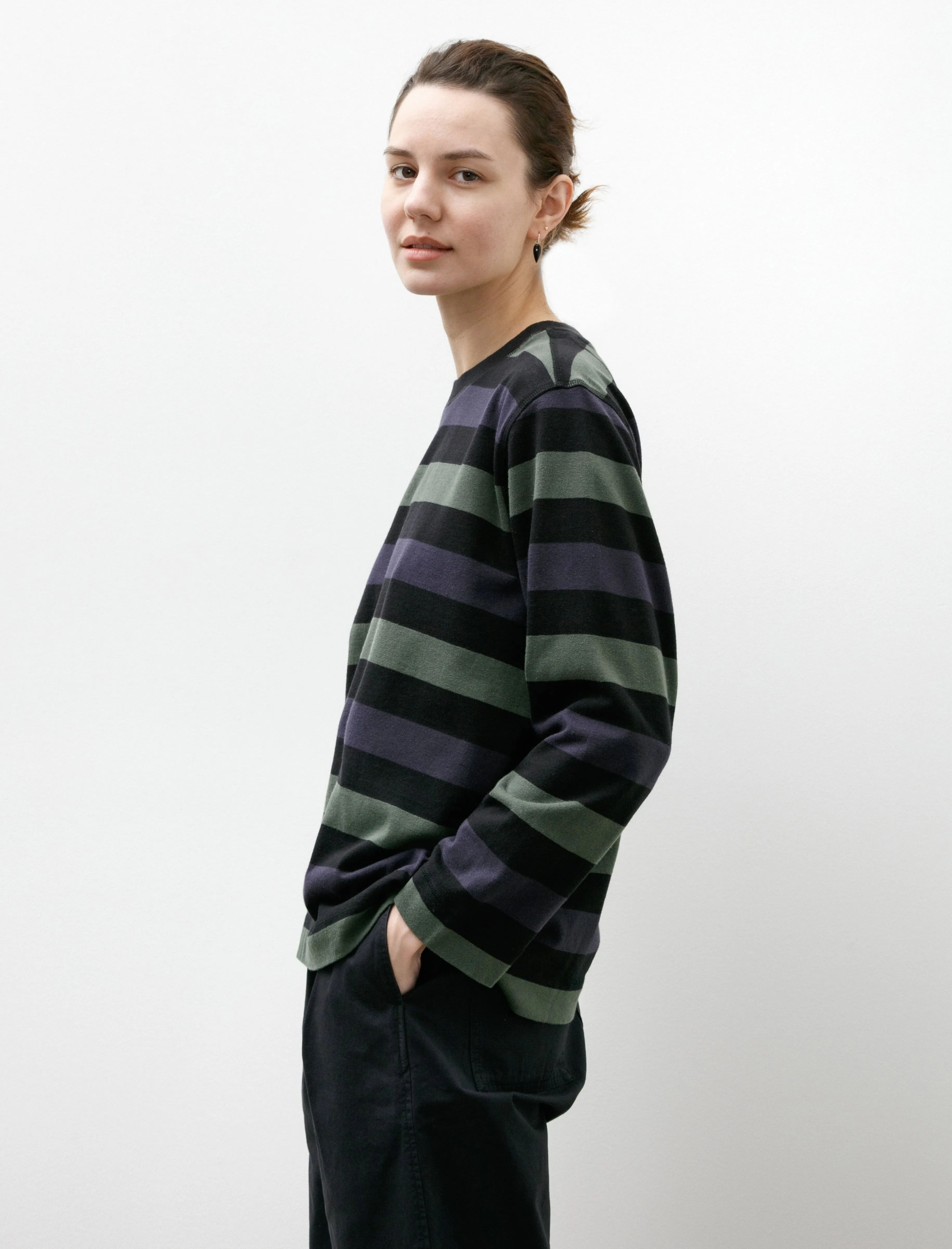 MHL Crewneck Matelot Three Colour Block Stripe Off Black/Indigo/Uniform Green sold by SHOP NEIGHBOR product image thumbnail 3
