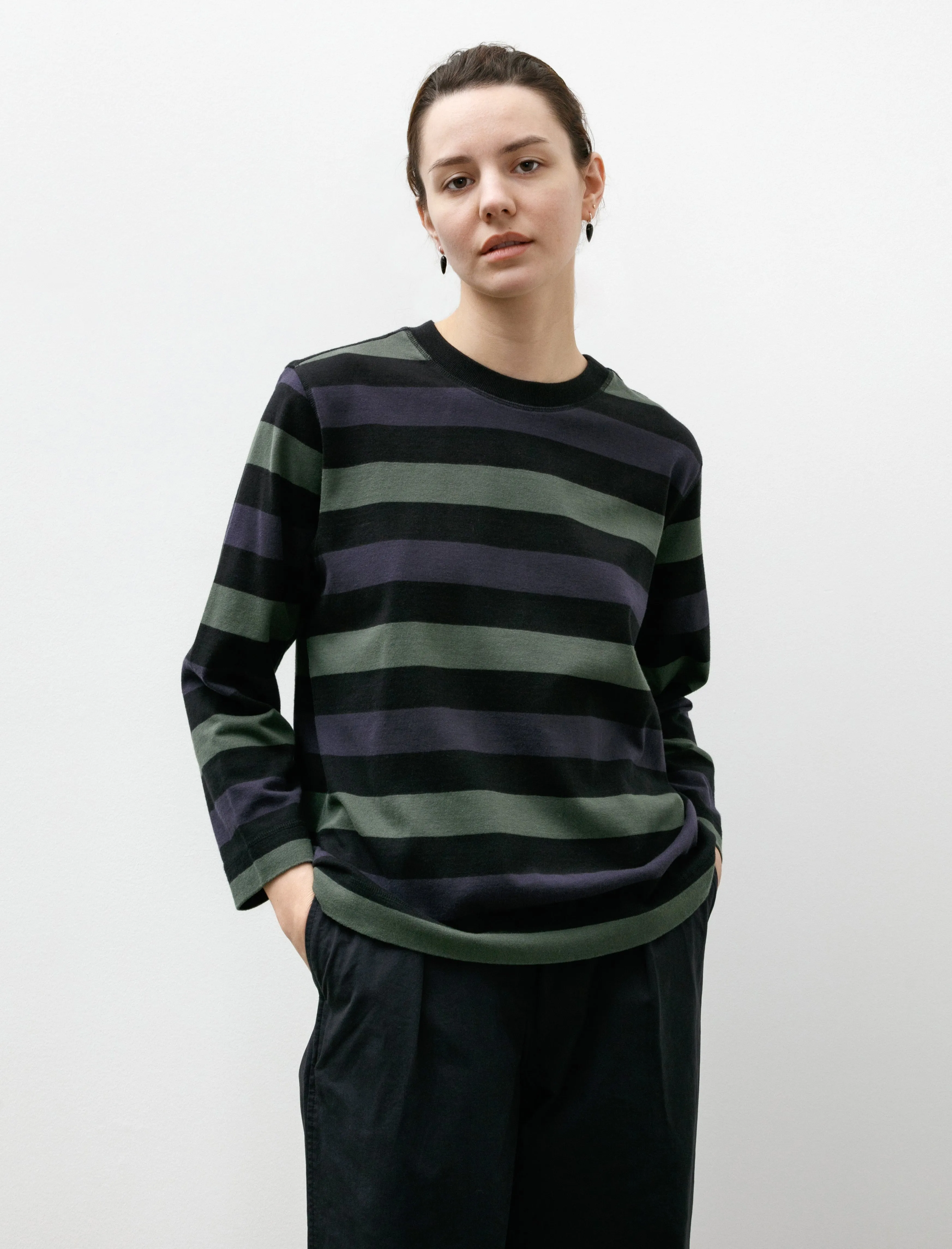 MHL Crewneck Matelot Three Colour Block Stripe Off Black/Indigo/Uniform Green sold by SHOP NEIGHBOR