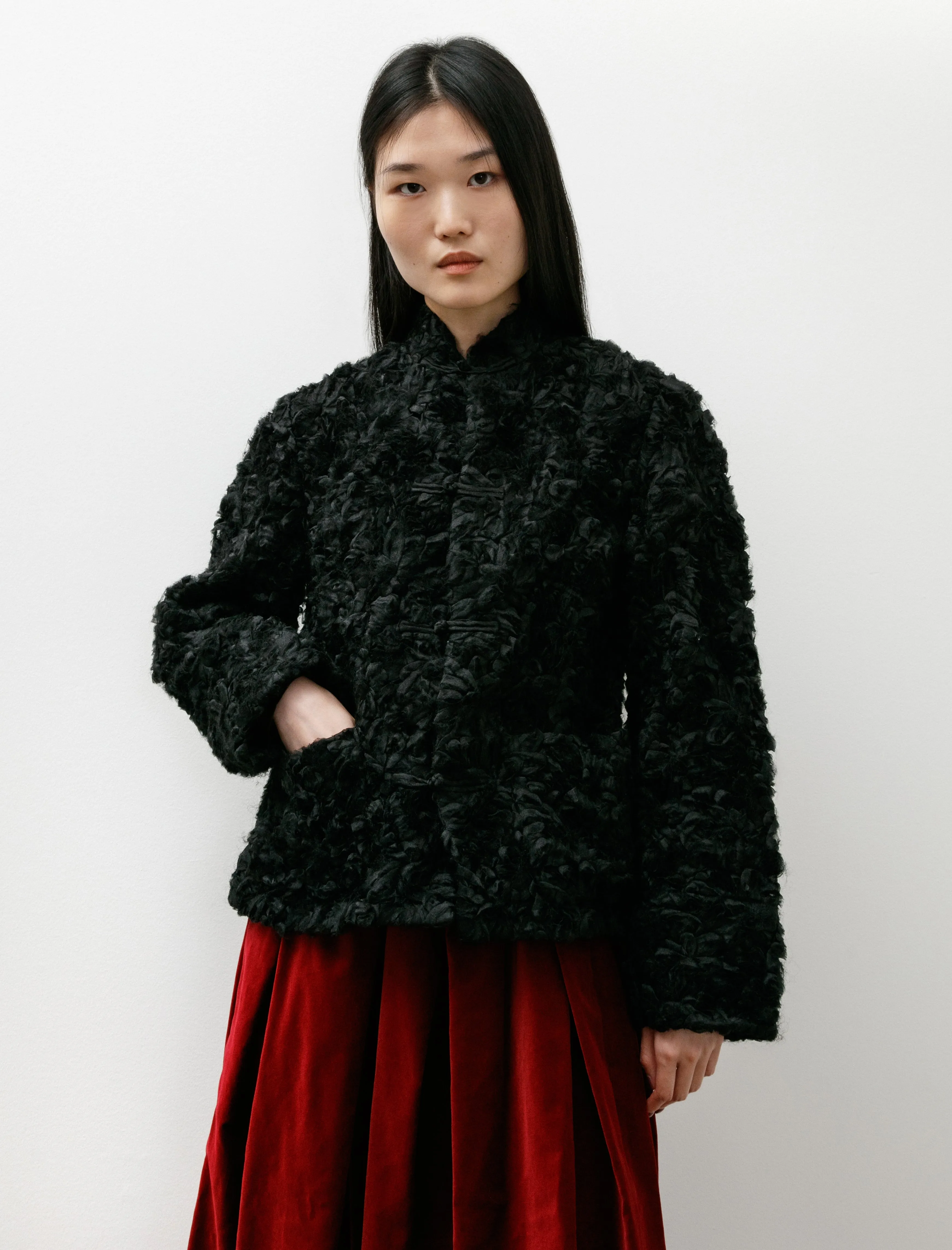Ruffled Floral Appliqué Jacket Black sold by SHOP NEIGHBOR