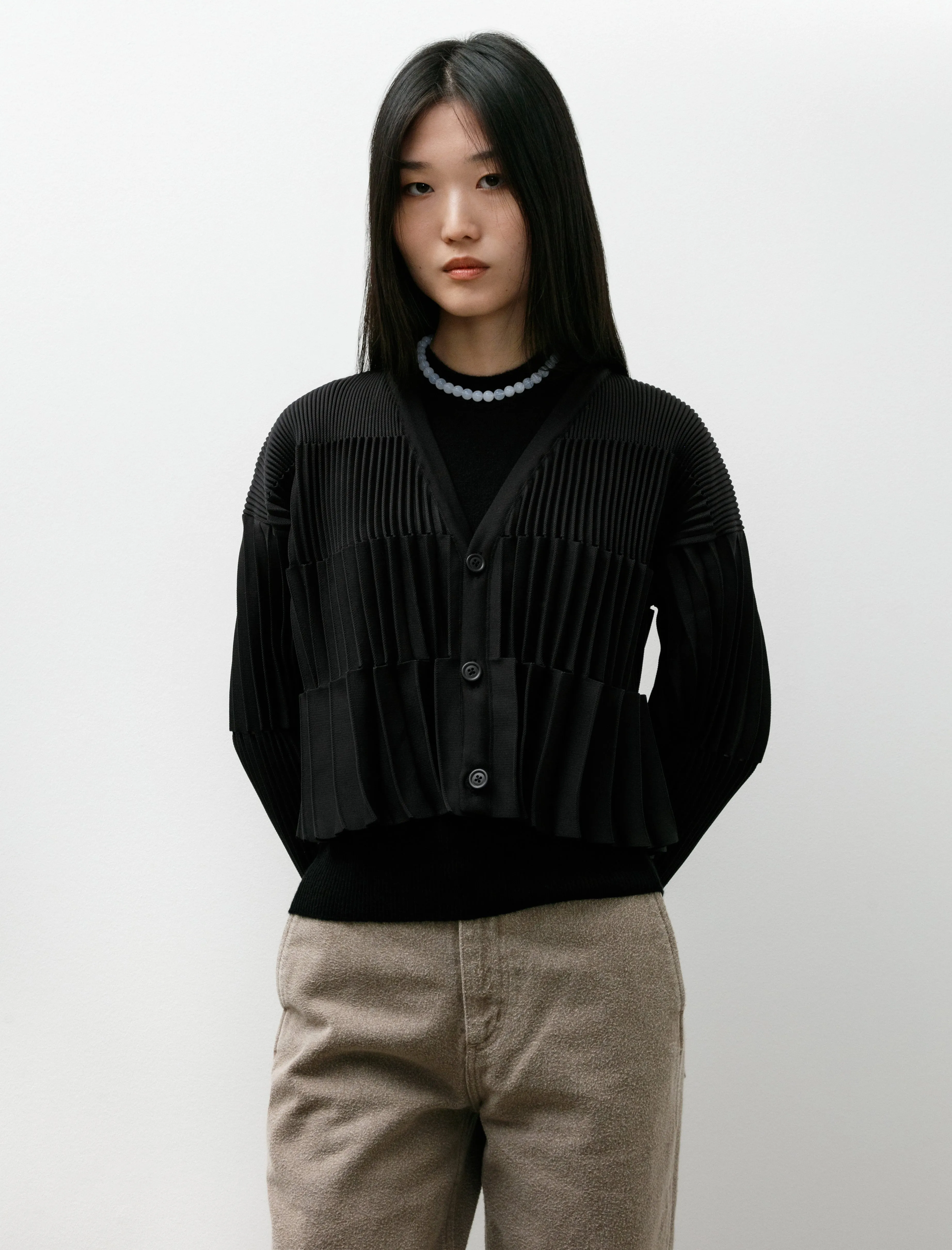 Accordion Cropped Cardigan Black sold by SHOP NEIGHBOR