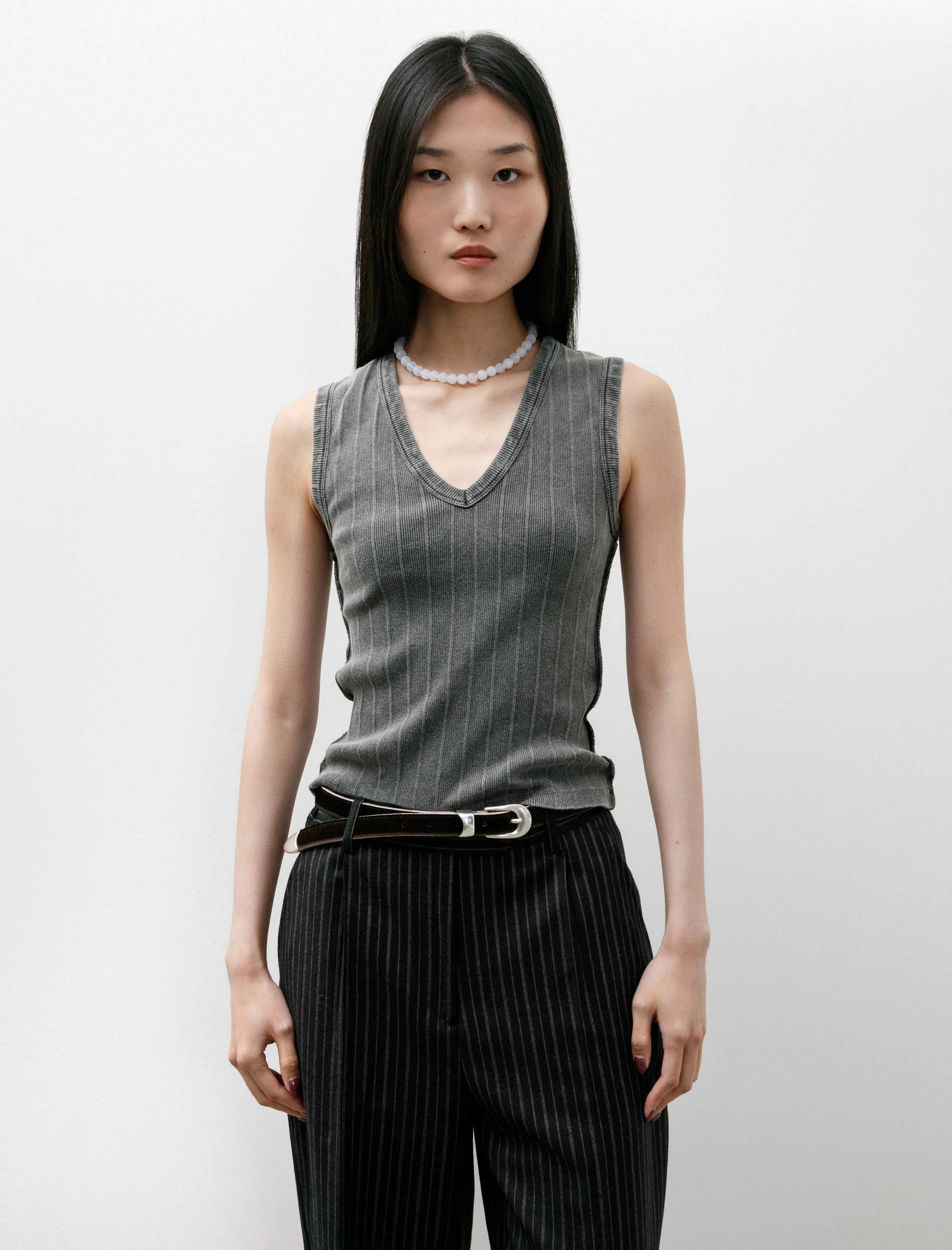 V-Neck Tank Top Washed Graphite Rib sold by SHOP NEIGHBOR