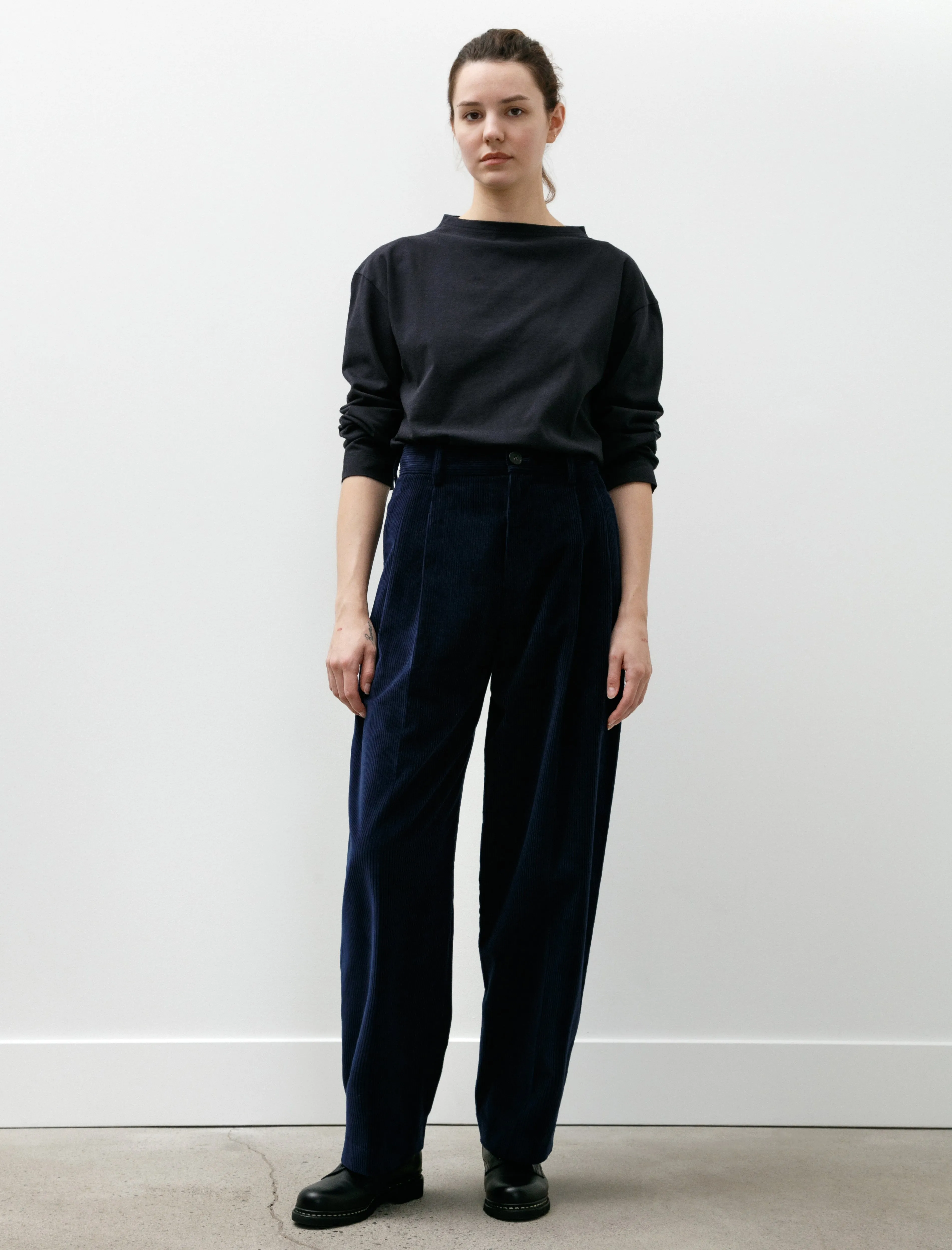 Double Pleated Wide Pants Corduroy Indigo sold by SHOP NEIGHBOR