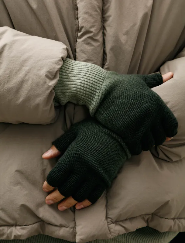 Gradient Dyed Wool Knit Fingerless Gloves Green made by SHOP NEIGHBOR