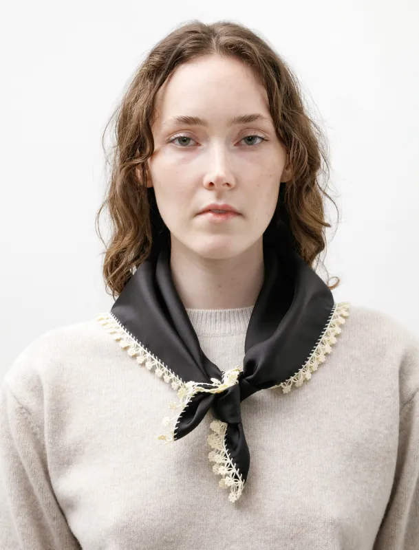 Silk Carré Scarf 60 With Oya Black/Beige Embroidery made by SHOP NEIGHBOR