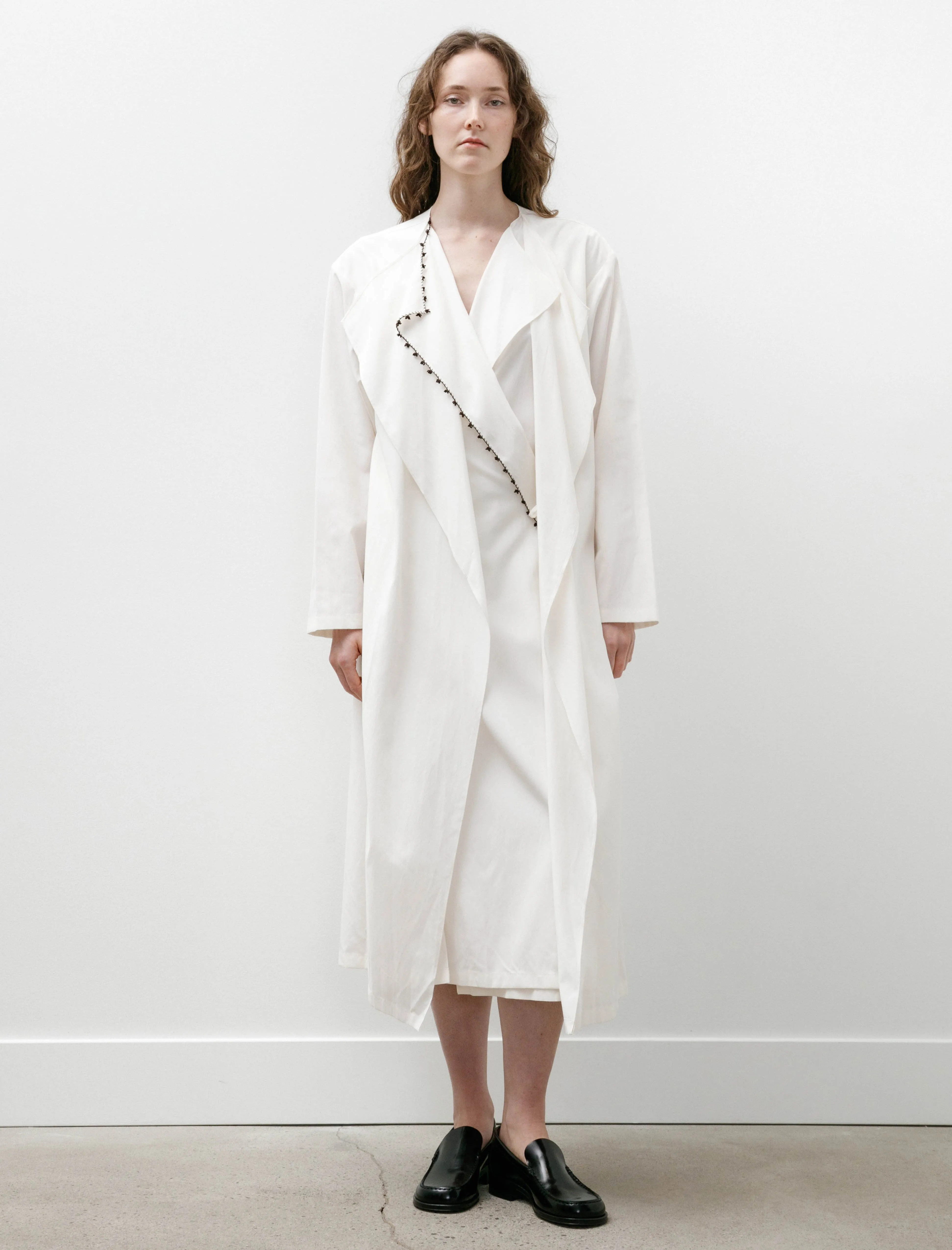 Draped Long Dress With Oya Embroidery Off White/Brown Beads sold by SHOP NEIGHBOR