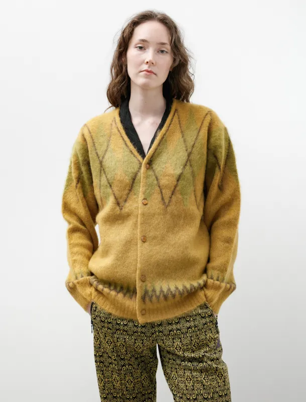 Mohair Cardigan Argyle Mustard made by Needles Womens