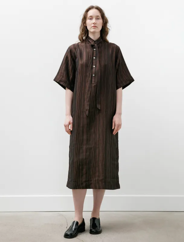Ascot Collar Dress Zig Zag Stripe Jacquard Brown made by Needles Womens