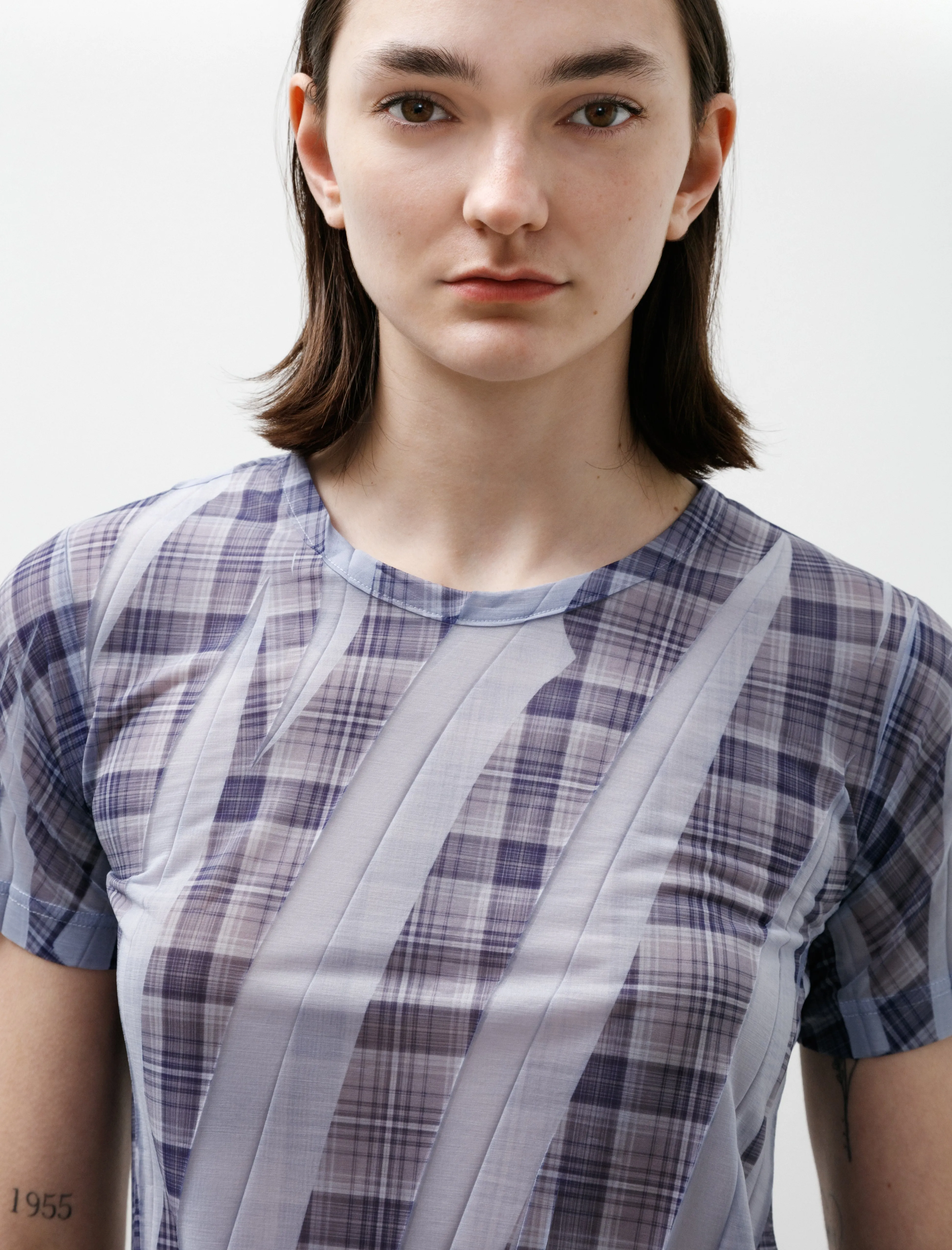 Side Drape Printed Plaid T-Shirt Light Blue sold by SHOP NEIGHBOR product image thumbnail 2
