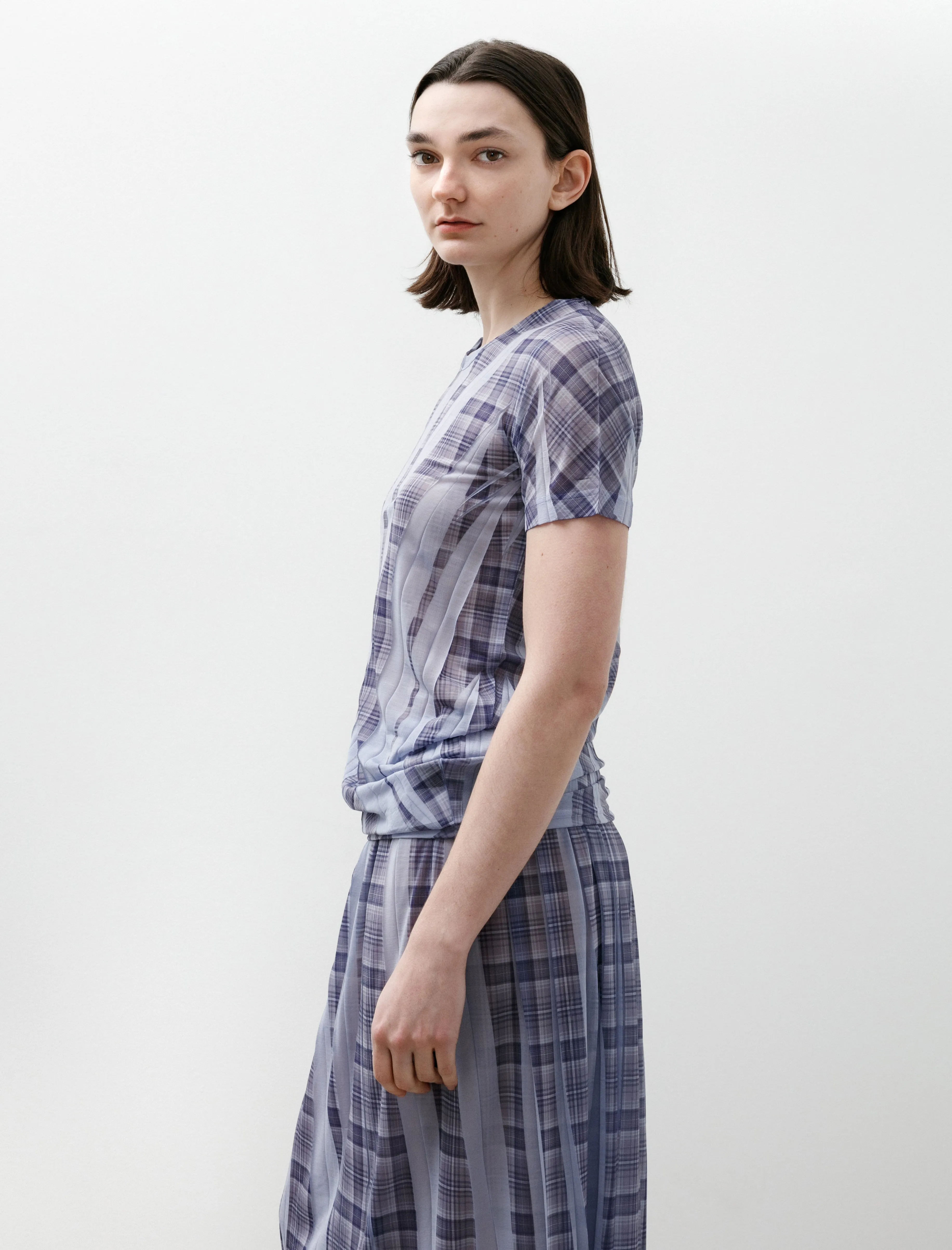 Side Drape Printed Plaid T-Shirt Light Blue sold by SHOP NEIGHBOR product image thumbnail 3