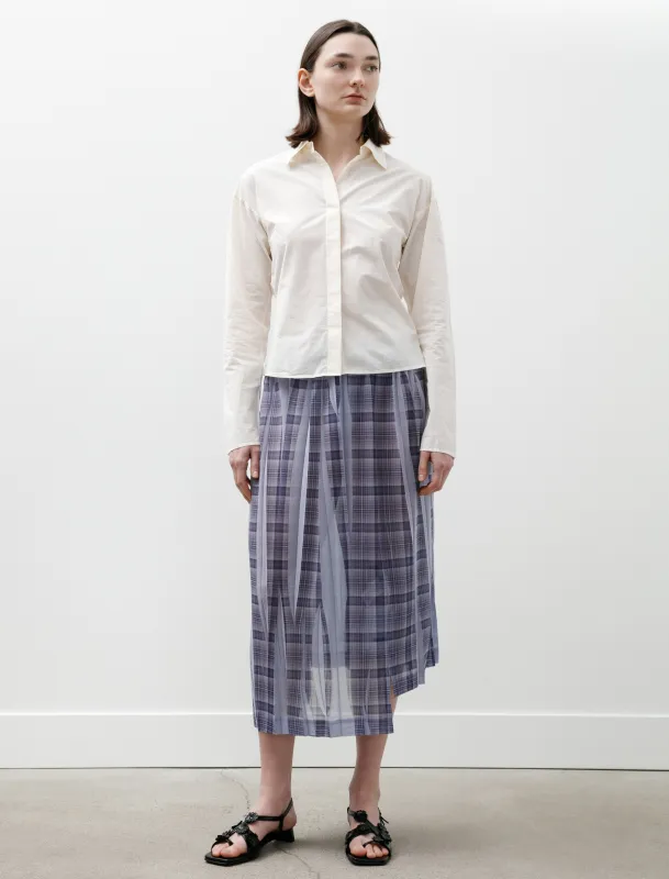 Pleat Printed Plaid Skirt Light Blue made by SHOP NEIGHBOR