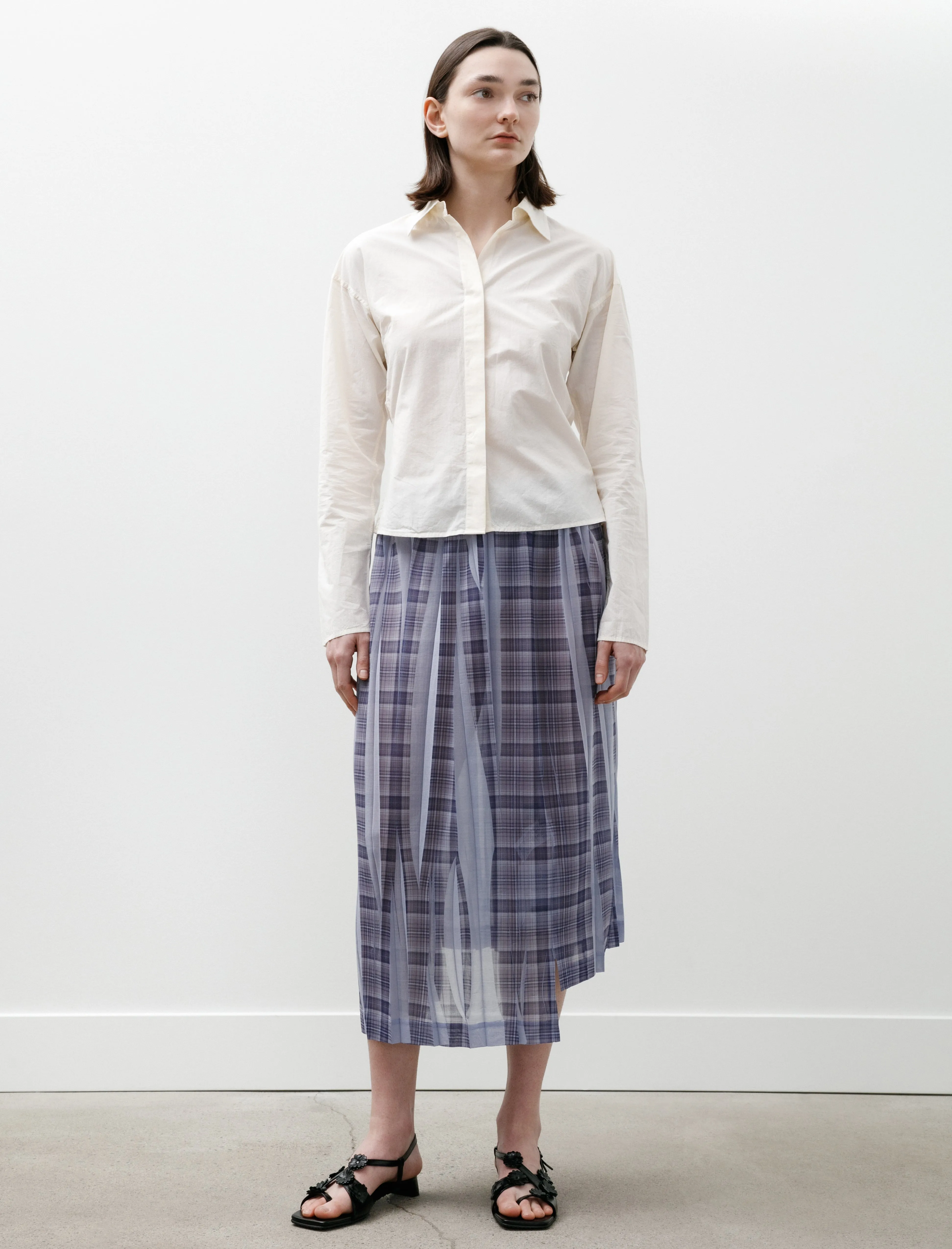 Pleat Printed Plaid Skirt Light Blue sold by SHOP NEIGHBOR
