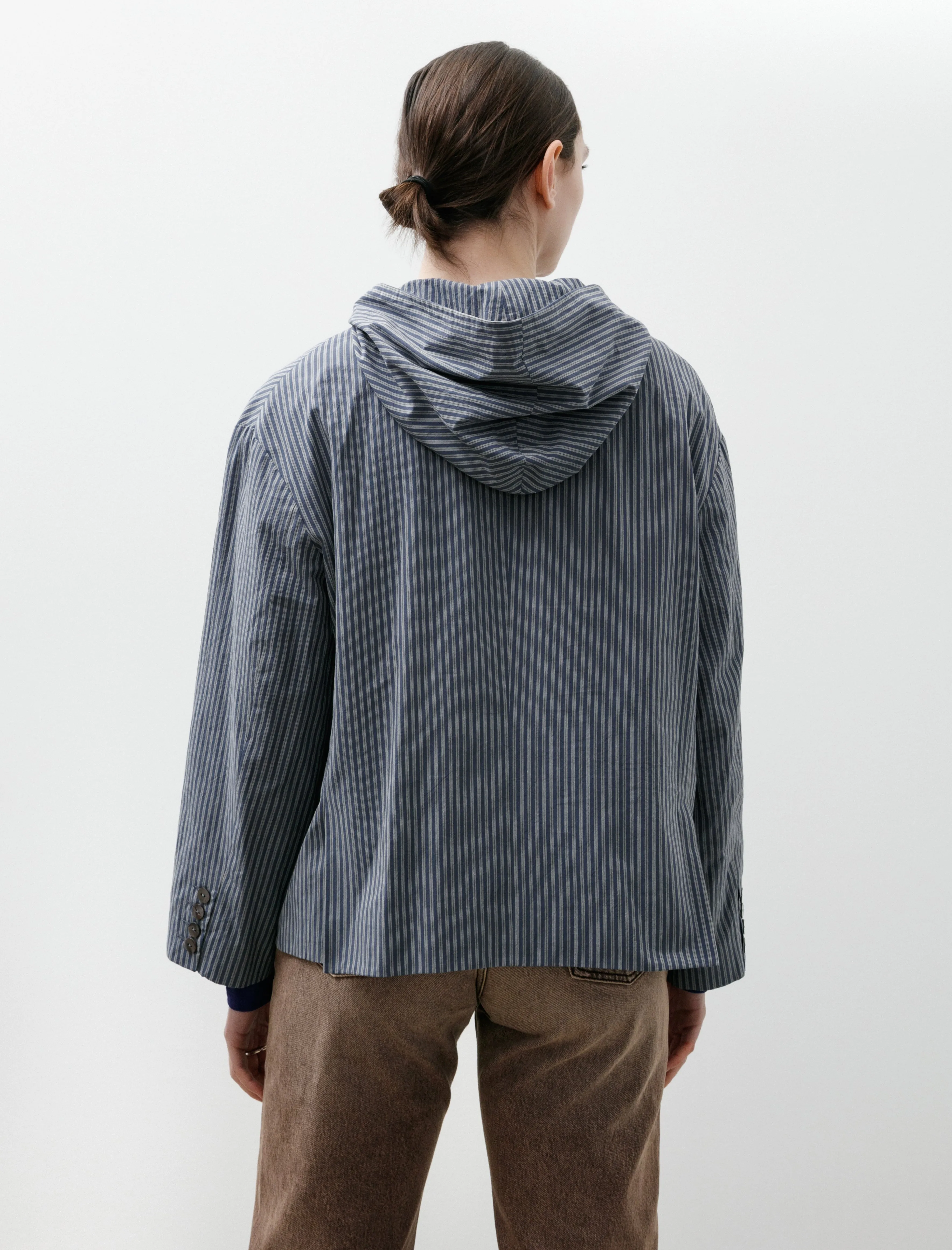 Japanese Typewriter Cotton Rory Hooded Shirt Navy/Camel Stripe sold by SHOP NEIGHBOR product image thumbnail 4