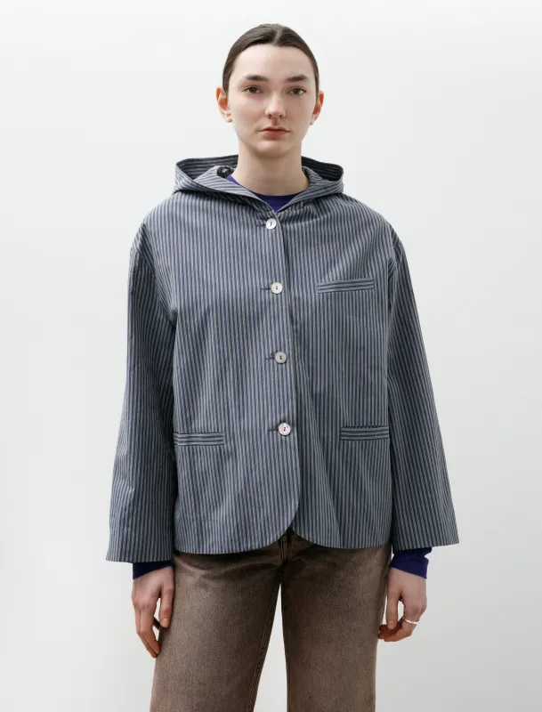 Japanese Typewriter Cotton Rory Hooded Shirt Navy/Camel Stripe made by SHOP NEIGHBOR