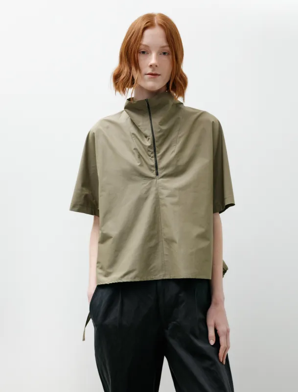 Quarter Zip Bubble Shirt Cotton Nylon Khaki Green made by SHOP NEIGHBOR
