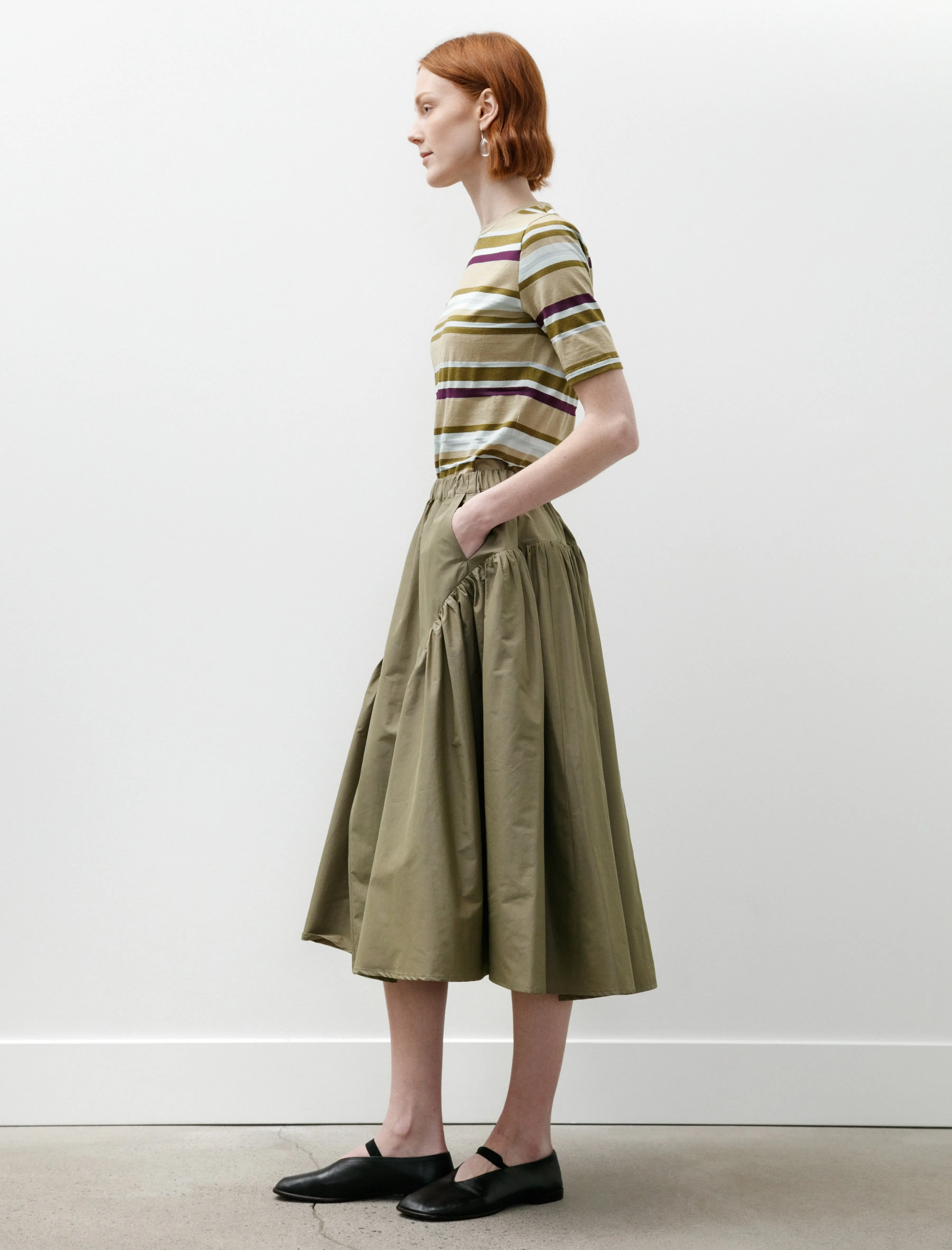 Easy Gathered Skirt Cotton Nylon Khaki Green sold by SHOP NEIGHBOR product image thumbnail 3