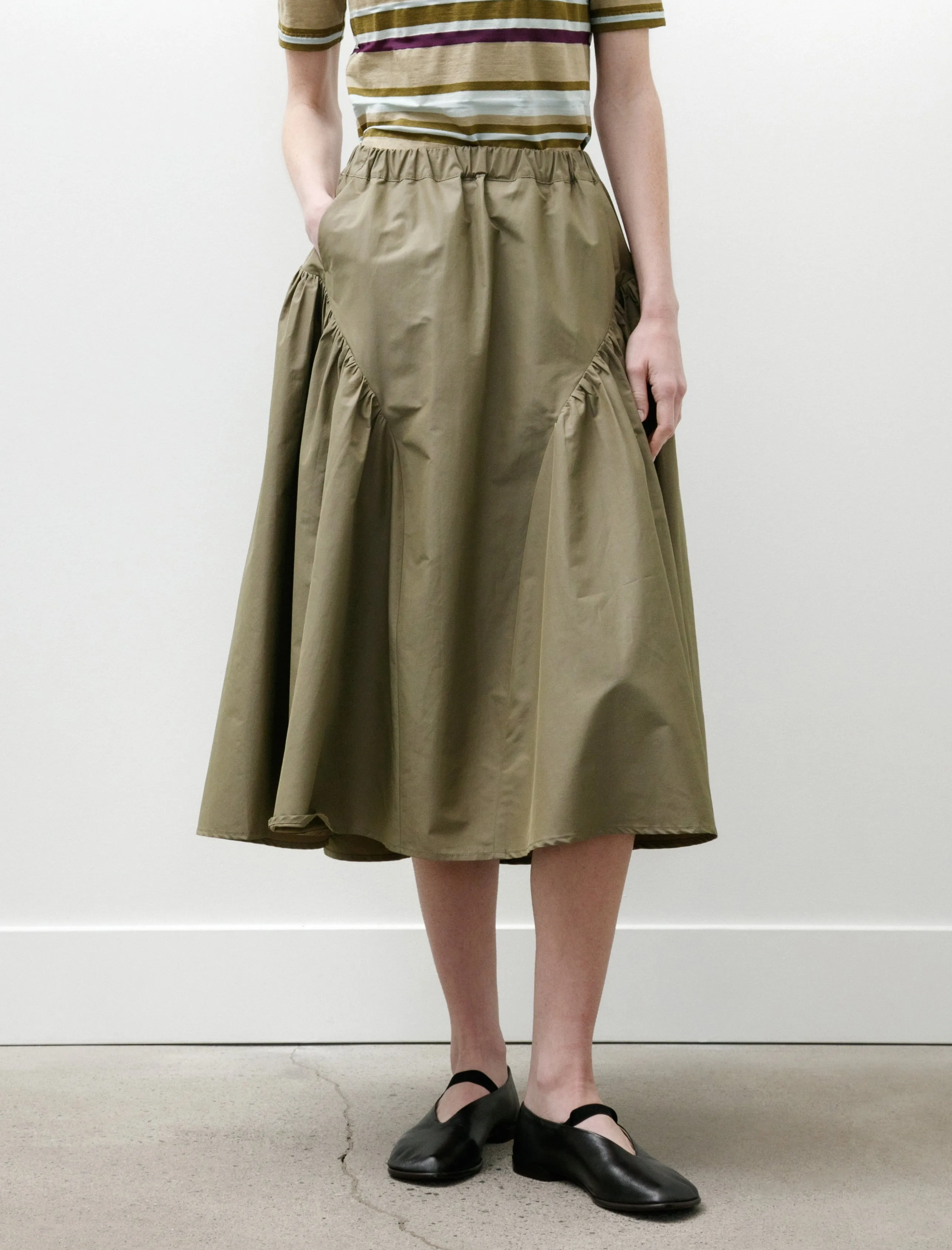 Easy Gathered Skirt Cotton Nylon Khaki Green sold by SHOP NEIGHBOR product image thumbnail 2