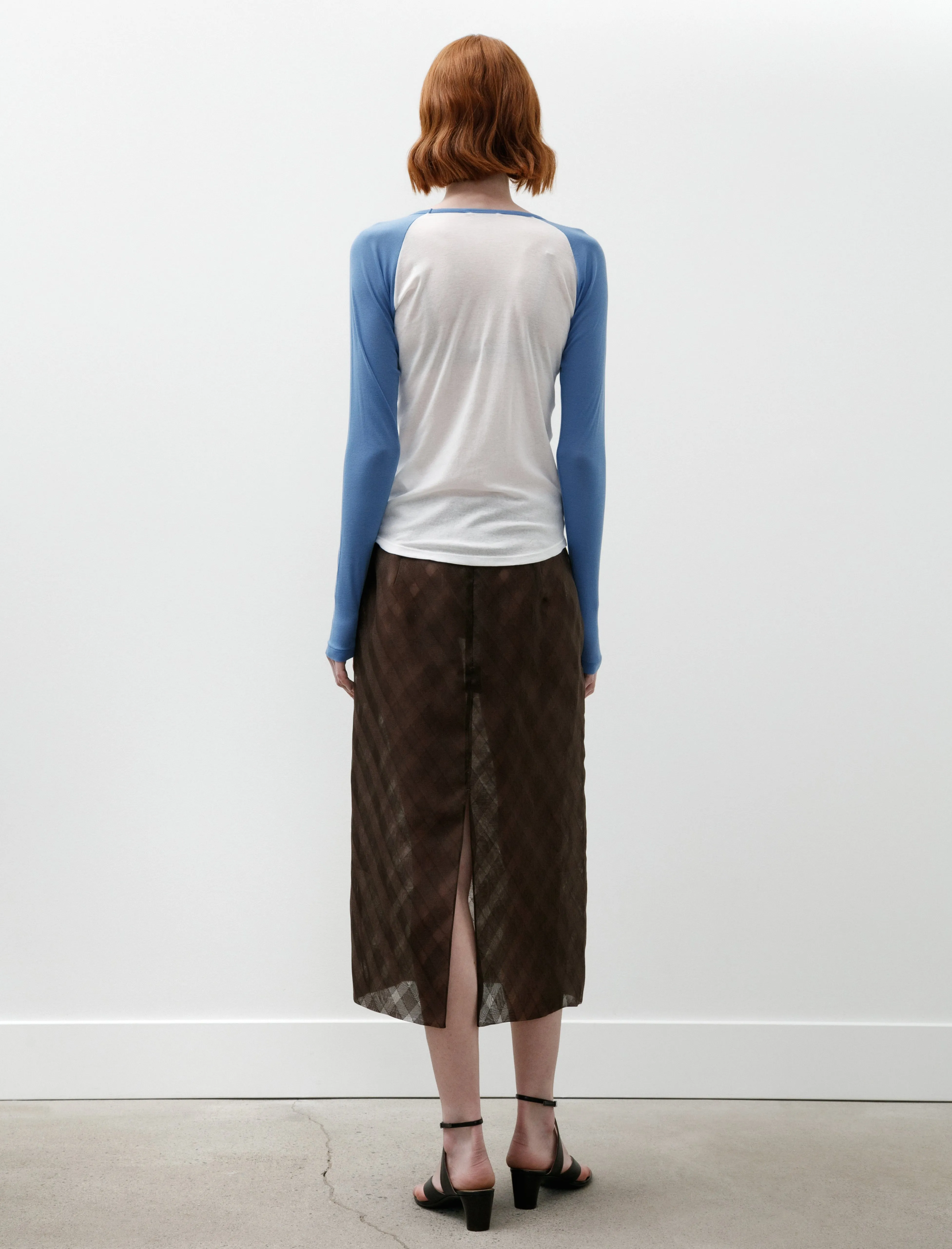 Sheer Silk Cotton Cut Jacquard Pencil Skirt Dark Brown sold by SHOP NEIGHBOR product image thumbnail 5