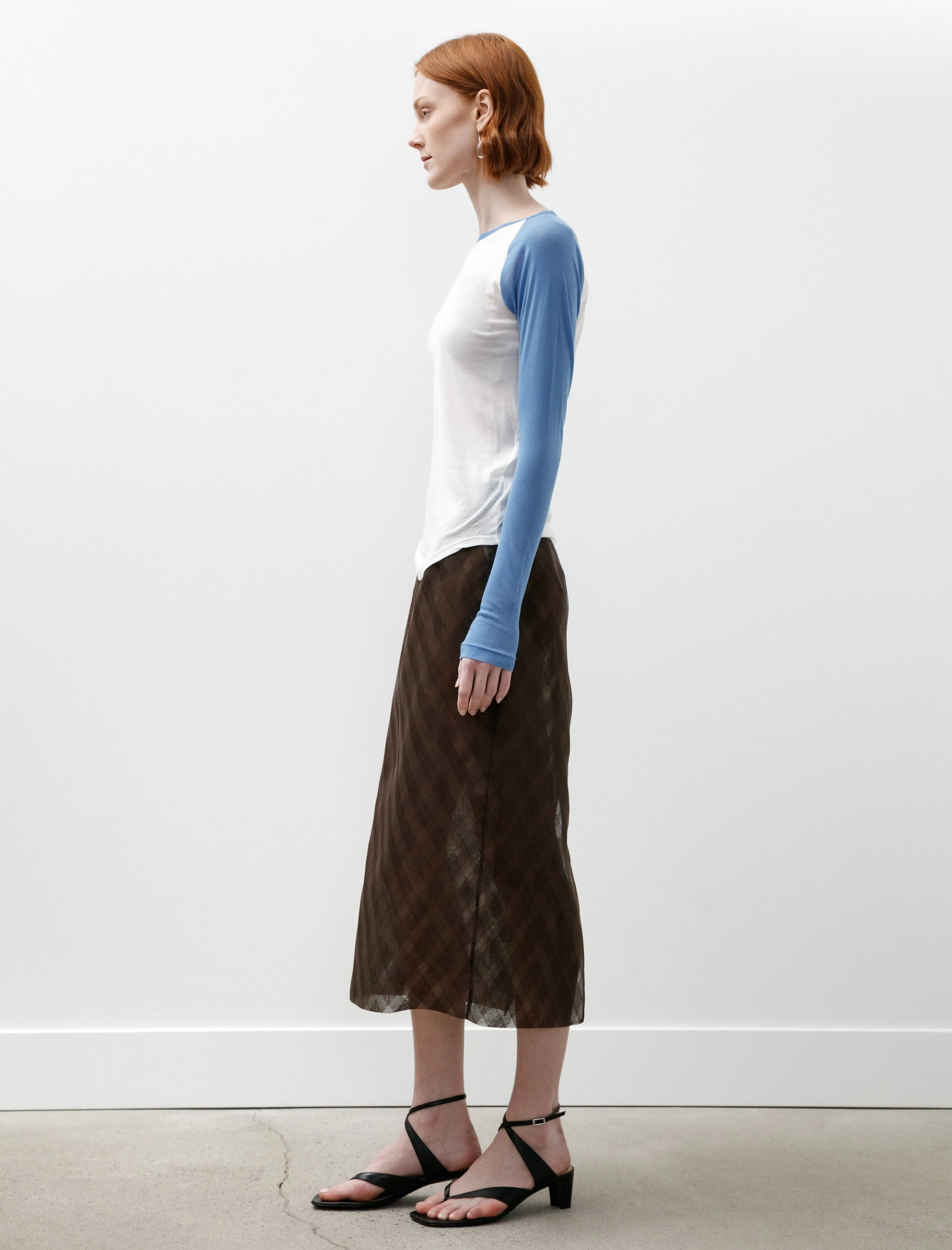 Sheer Silk Cotton Cut Jacquard Pencil Skirt Dark Brown sold by SHOP NEIGHBOR product image thumbnail 3