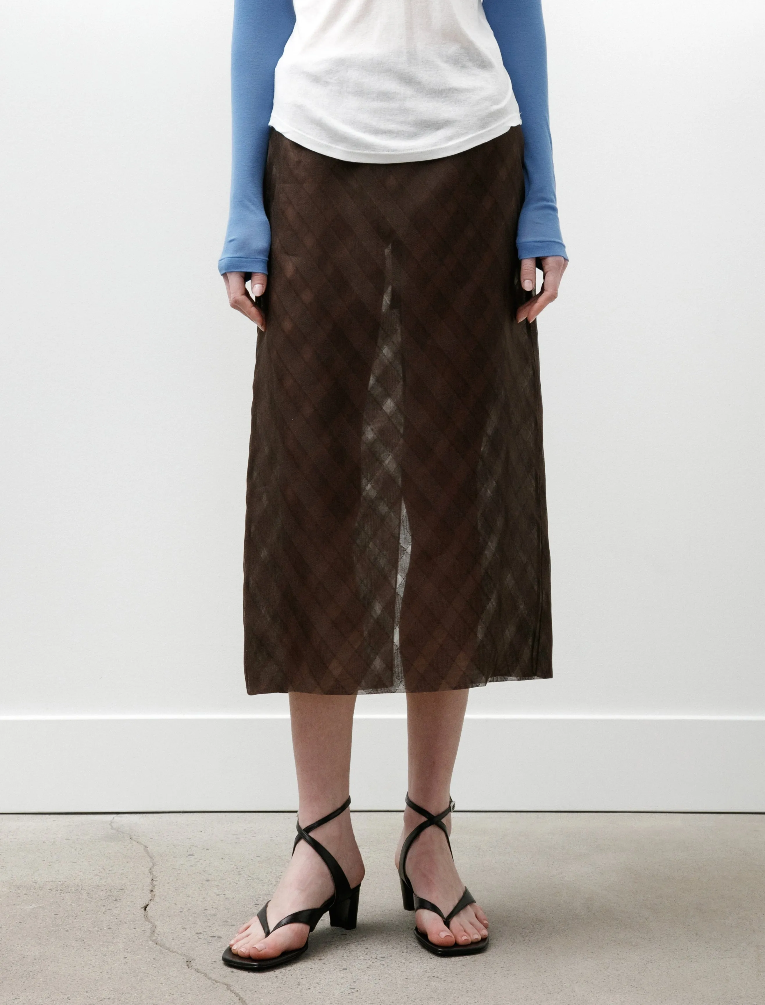 Sheer Silk Cotton Cut Jacquard Pencil Skirt Dark Brown sold by SHOP NEIGHBOR product image thumbnail 2