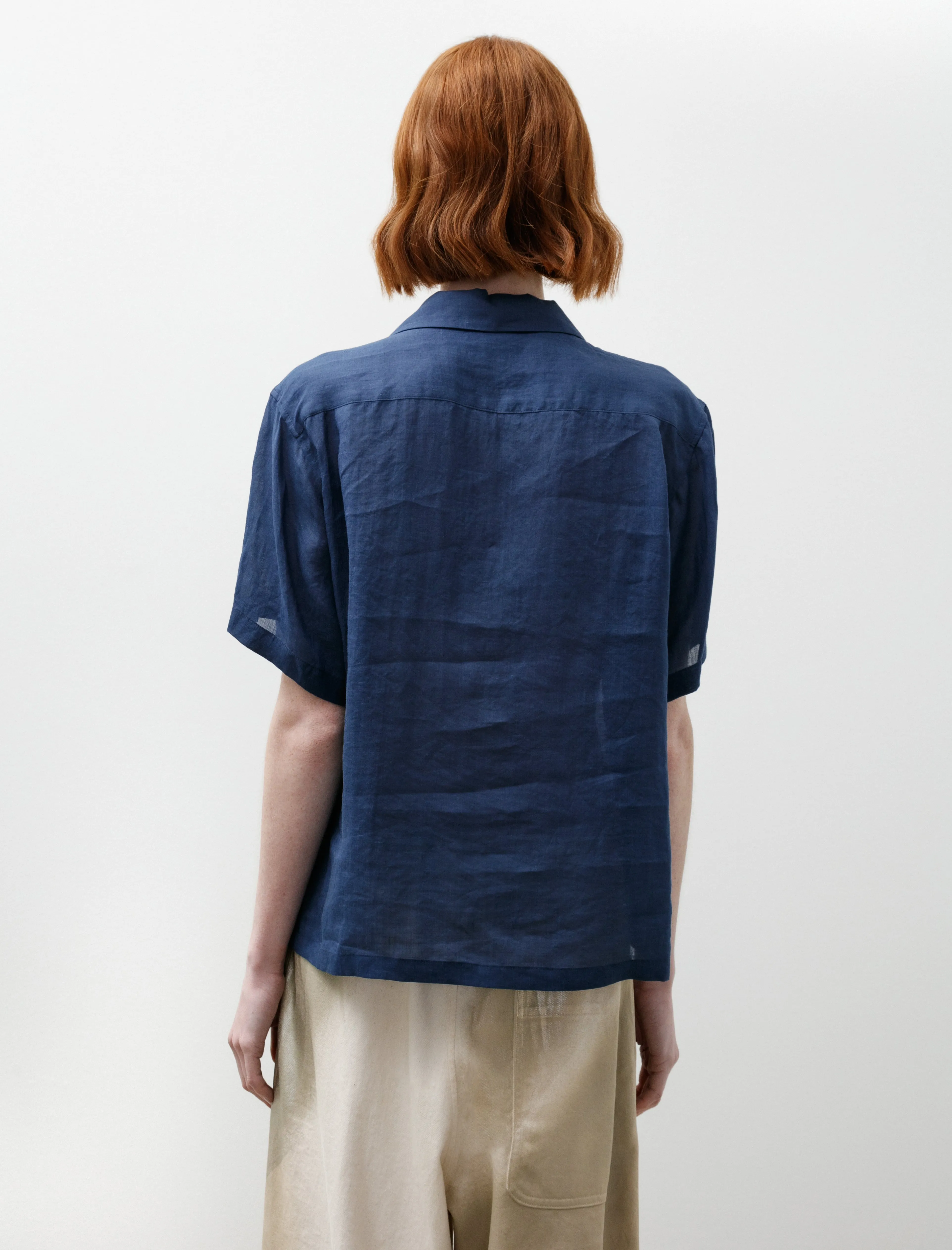 Open Collar Short Sleeve Blouse Navy sold by SHOP NEIGHBOR product image thumbnail 4