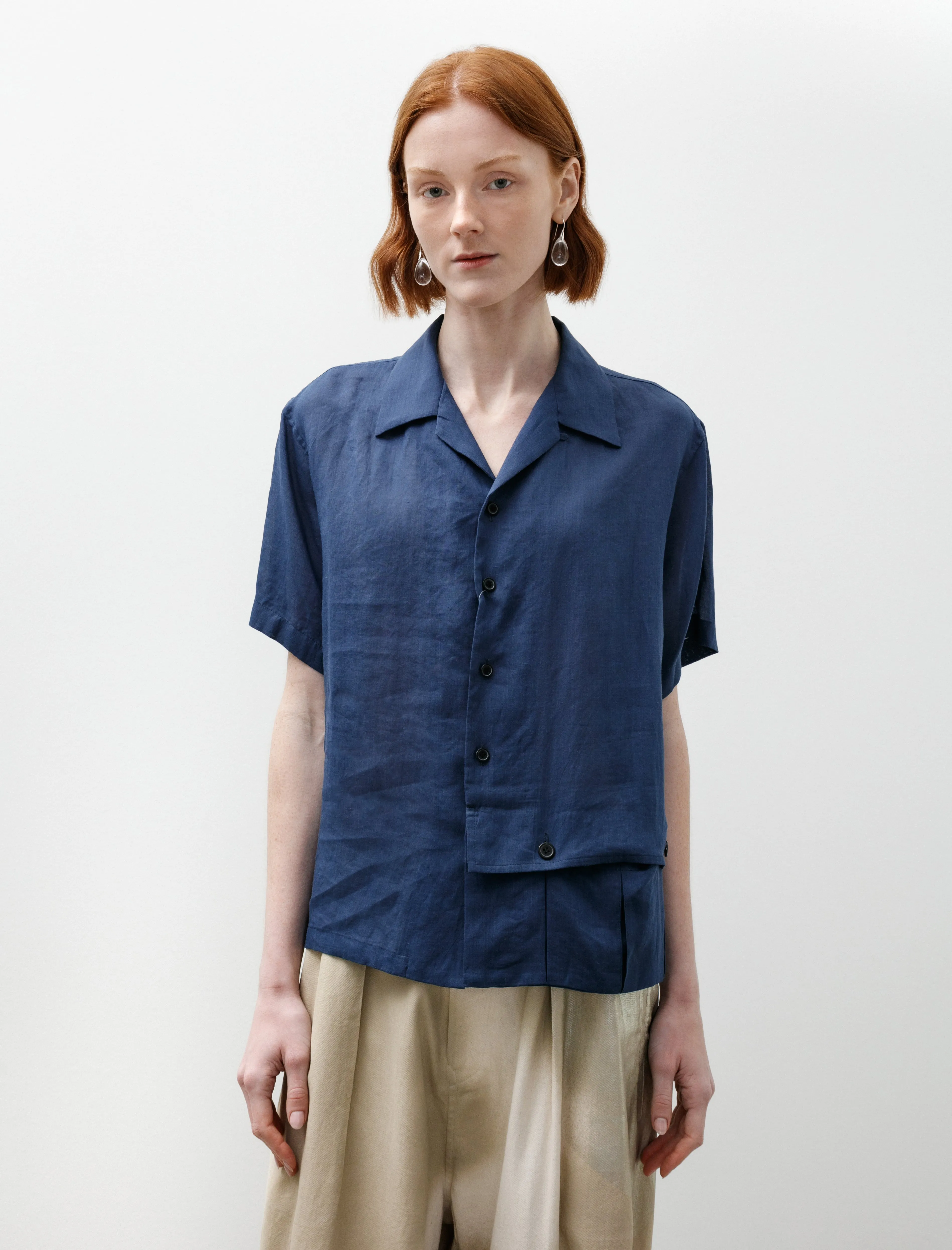 Open Collar Short Sleeve Blouse Navy sold by SHOP NEIGHBOR