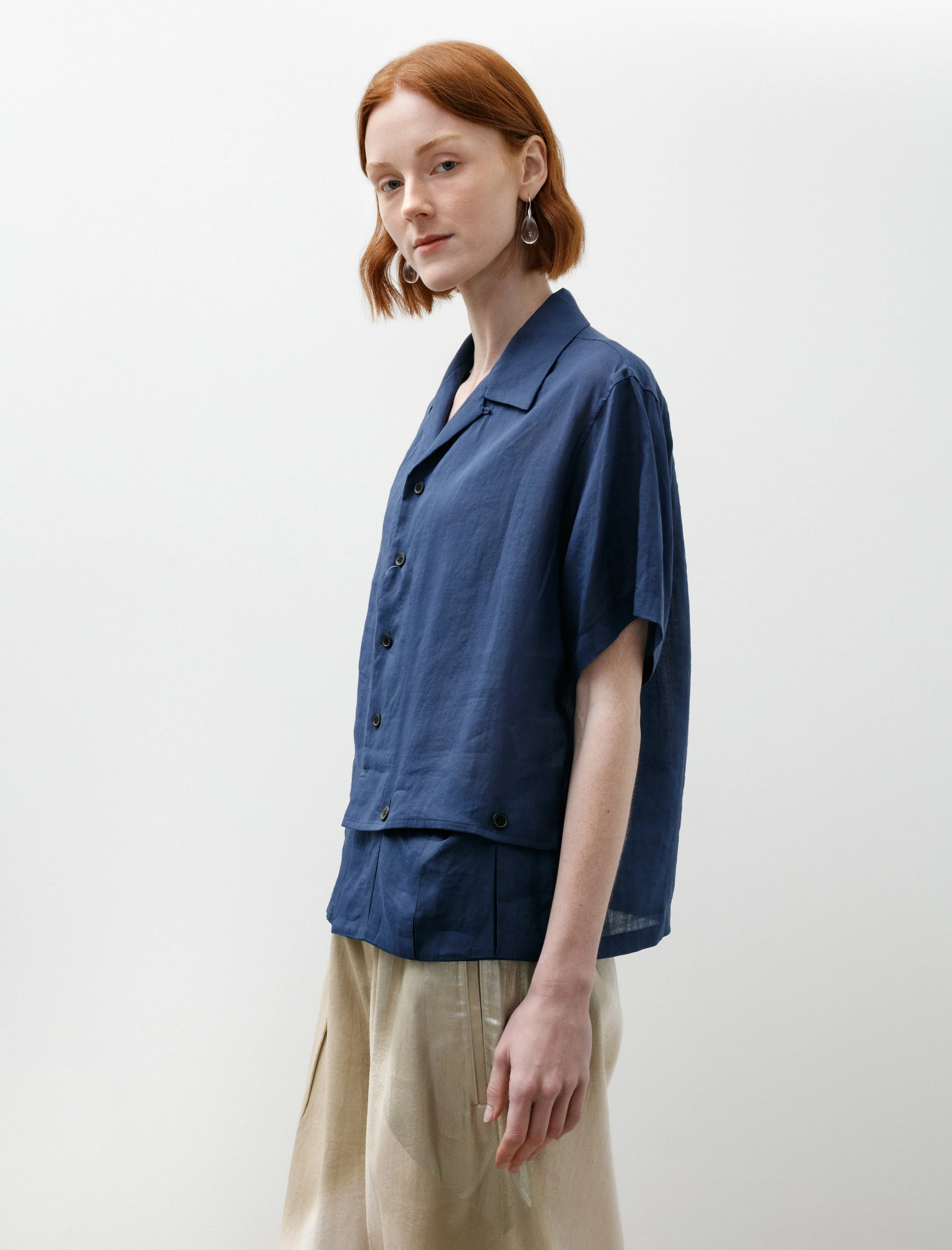 Open Collar Short Sleeve Blouse Navy sold by SHOP NEIGHBOR product image thumbnail 3
