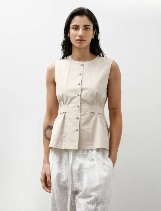 Typewriter Cotton Flo Waistcoat Oat made by SHOP NEIGHBOR